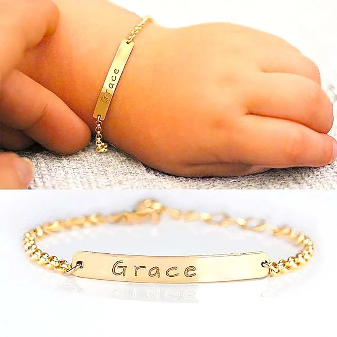 14K Solid Gold Personalized Name Baby Bracelet