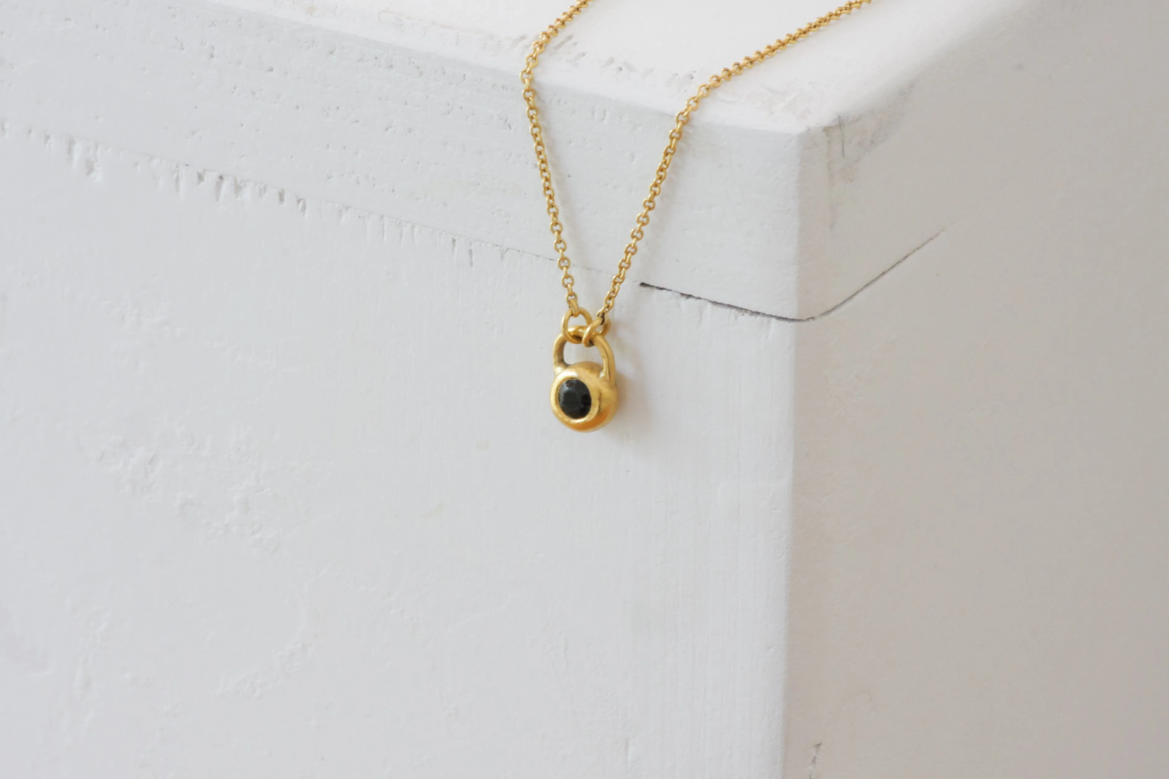 14K Solid Gold Tiny Ball Solitaire Diamond Pendant