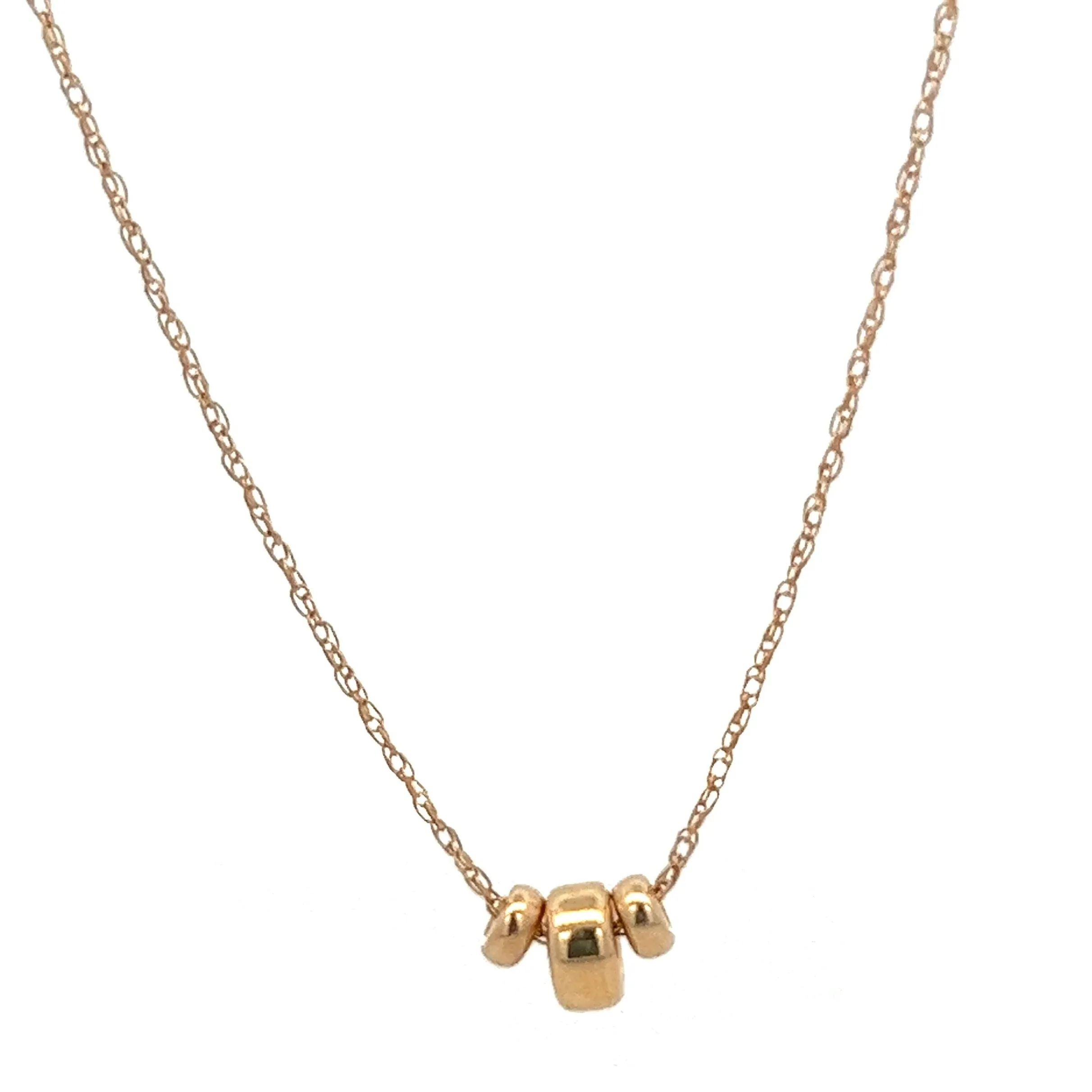 14K solid gold triple saucer floating beads necklace