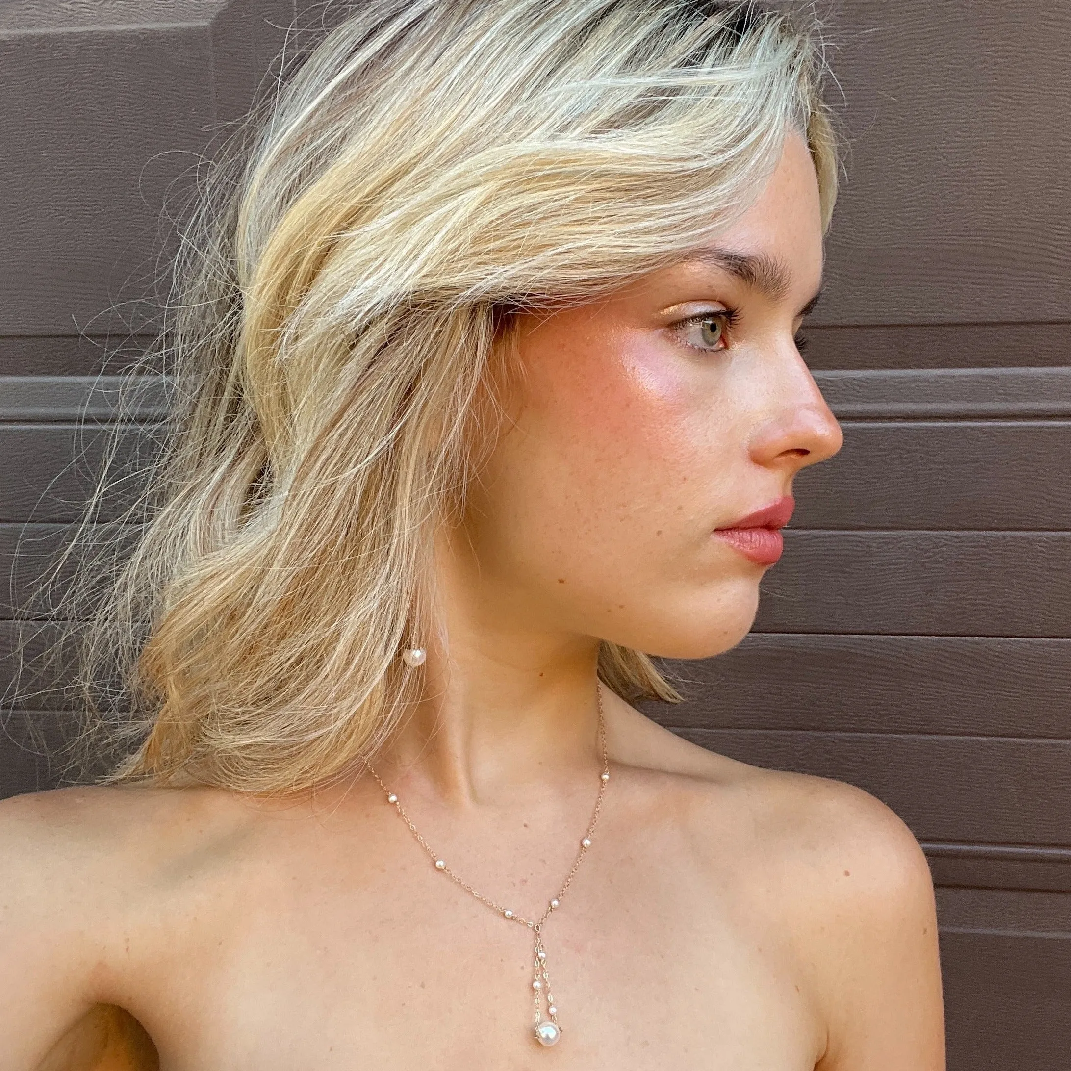14K van luna - akoya pearl trapeze necklace