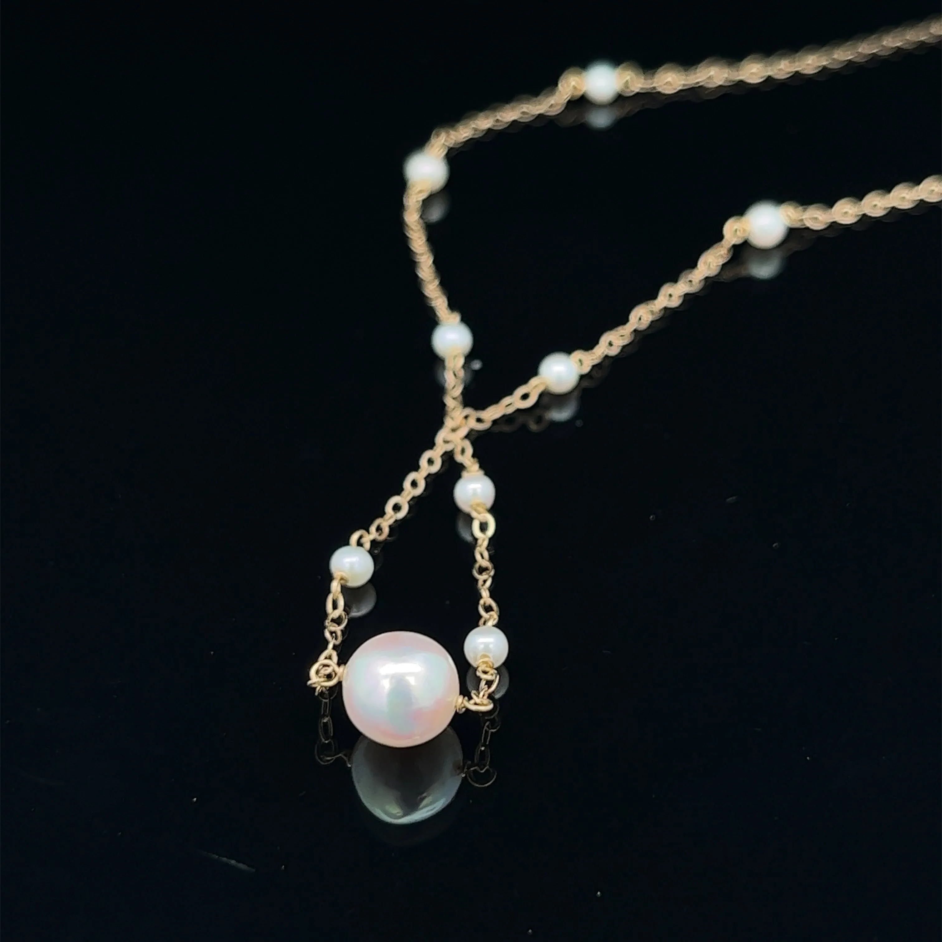 14K van luna - akoya pearl trapeze necklace