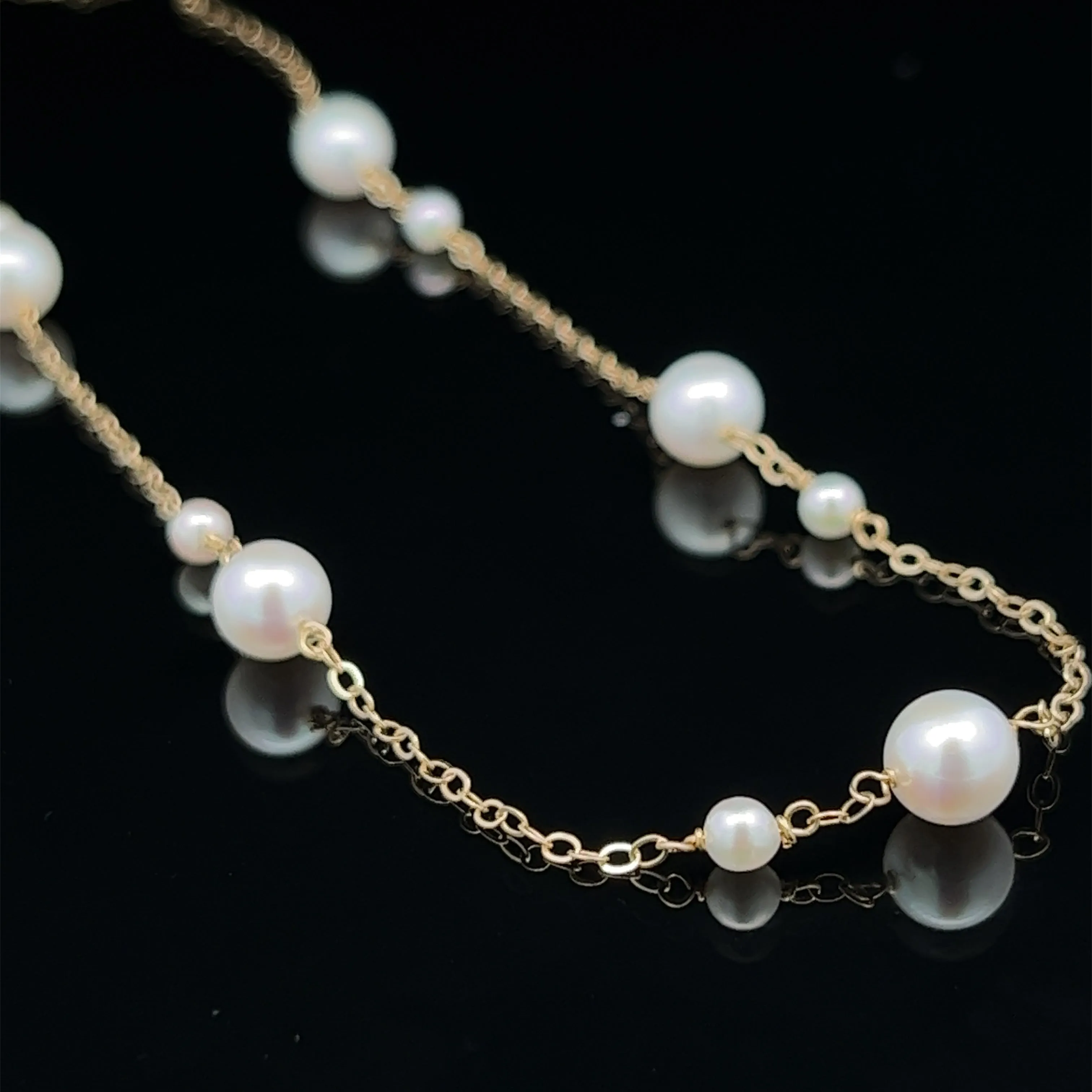 14K van luna - big & small akoya pearl station necklace