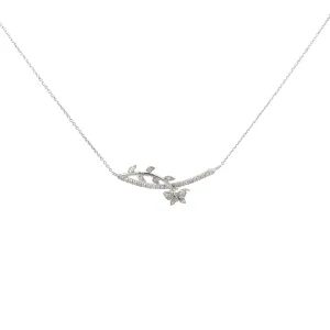 14k White Gold .25ct GSI1 Round Diamond Butterfly and Flower Necklace