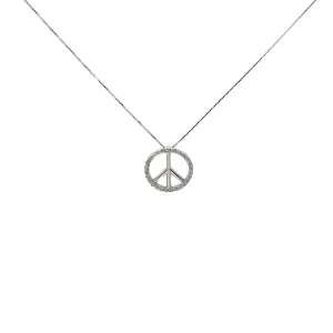 14k White Gold .30ct G SI1 Round  Diamond Peace Sign Necklace