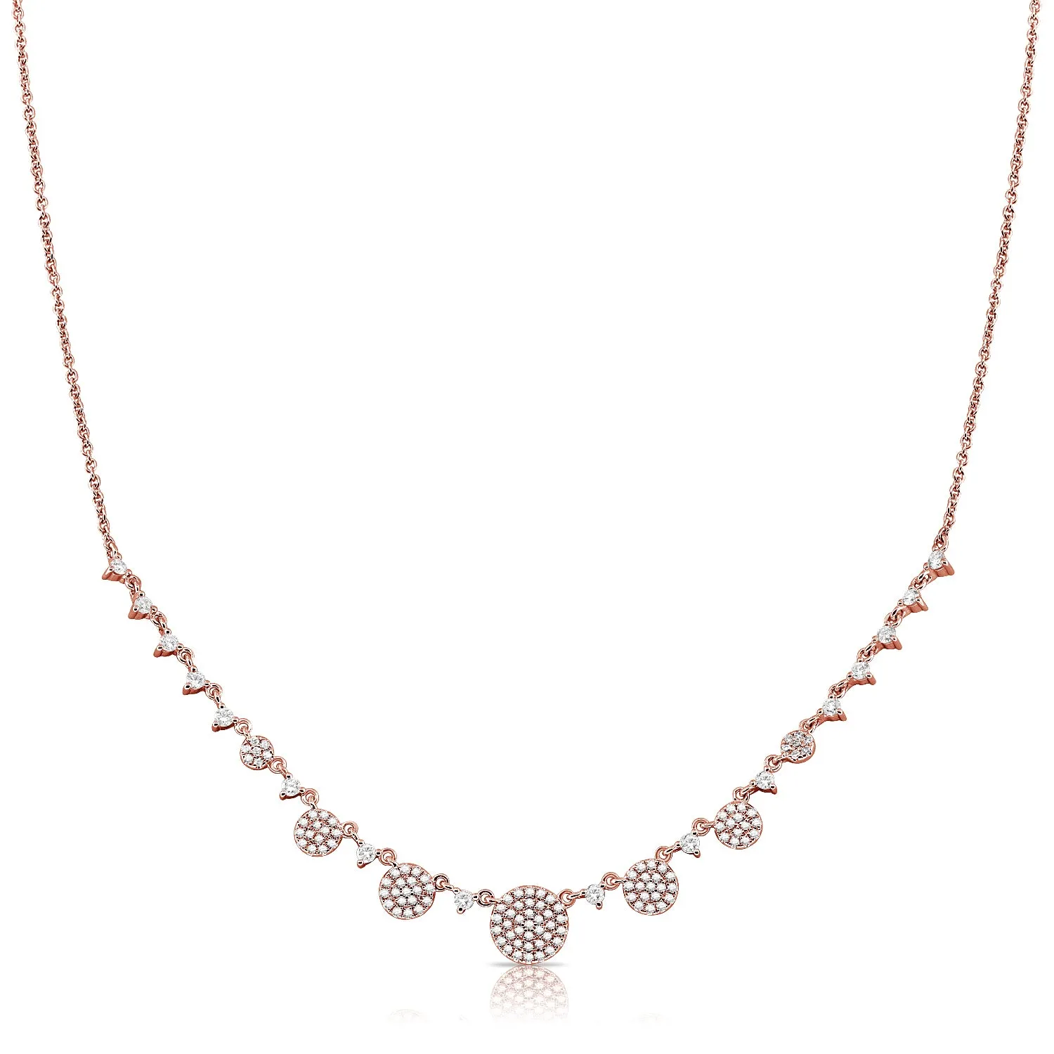 14K White Gold Diamond Disc Graduating Necklace
