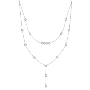 14K White Gold Diamond Double Strand Necklace