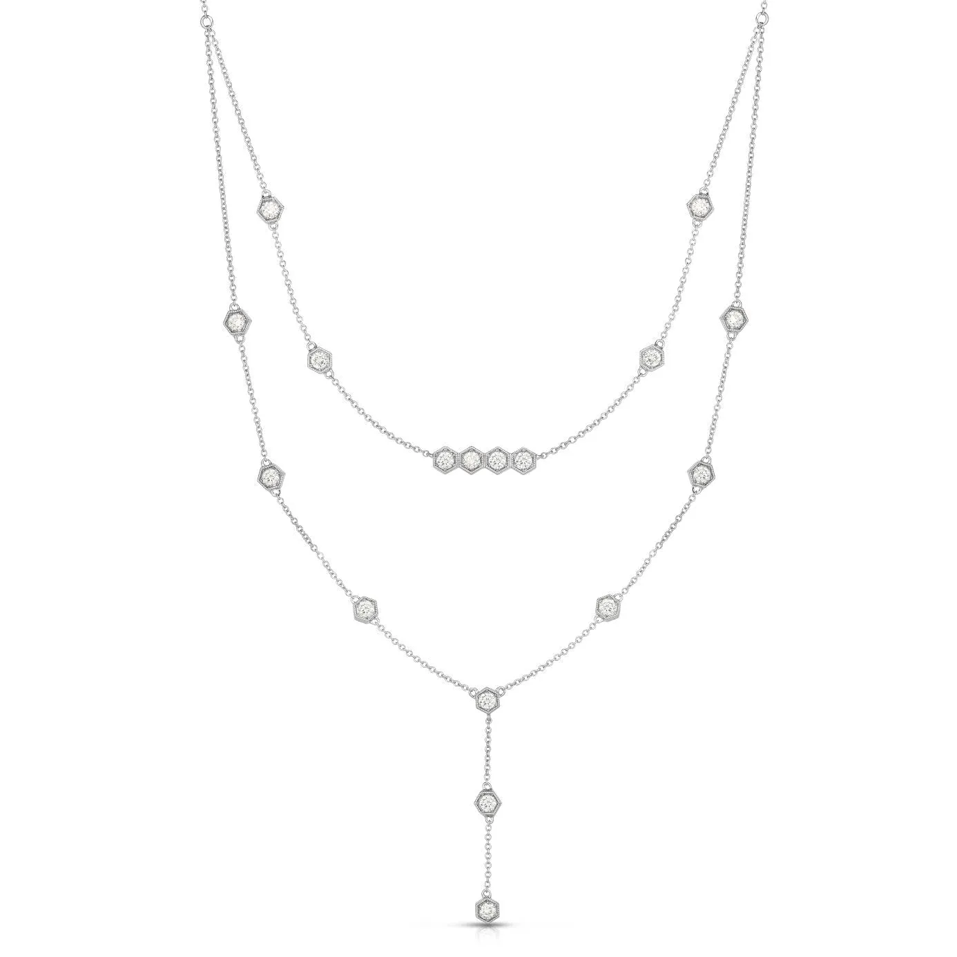14K White Gold Diamond Double Strand Necklace