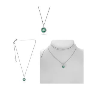 14K White Gold emerald and Diamond Necklace