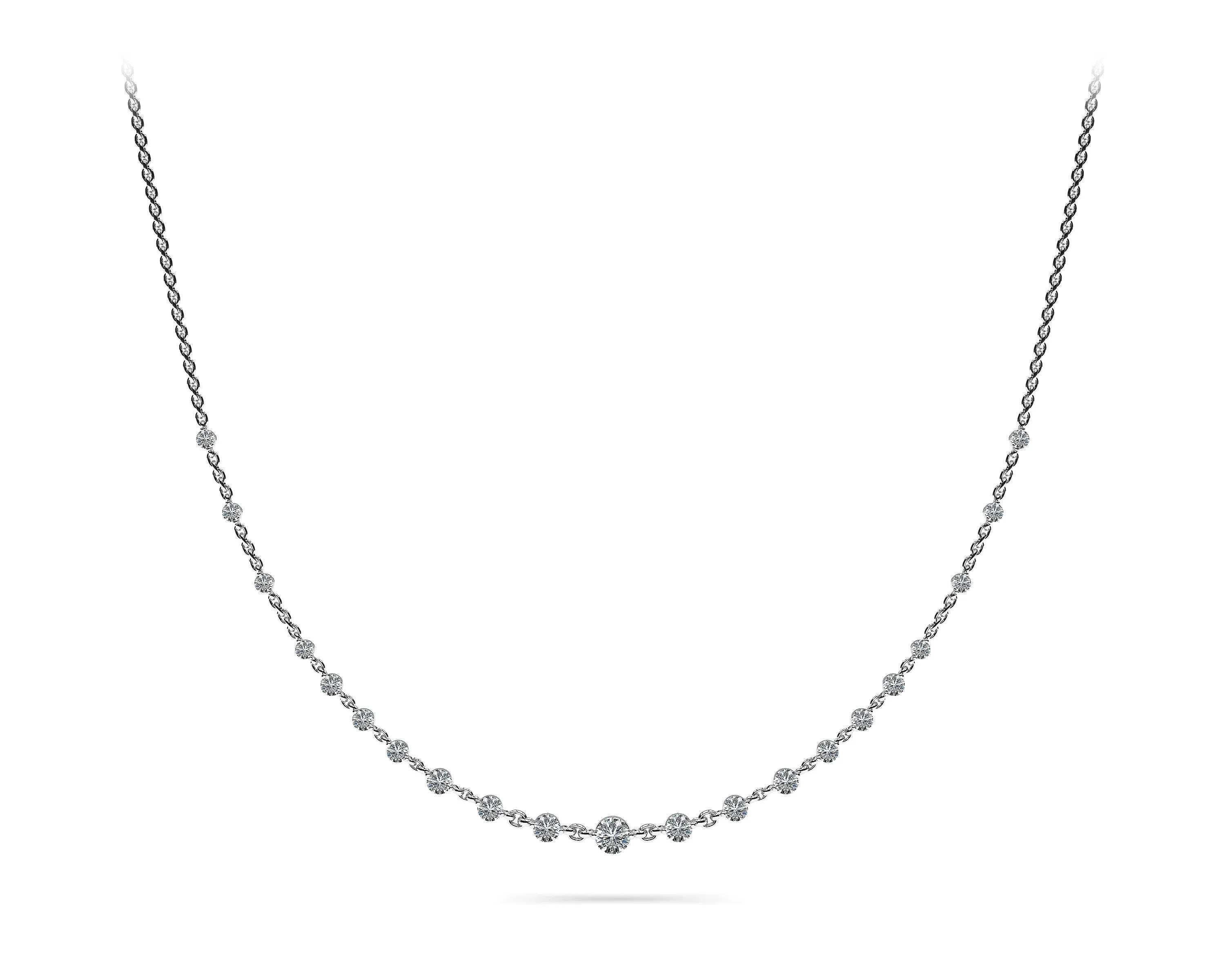 14K White Gold Floating Round Diamond Necklace (4ctw)