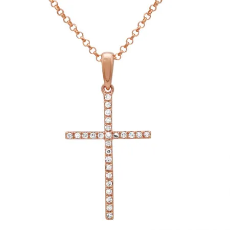 14K White Gold Medium Diamond Cross Necklace