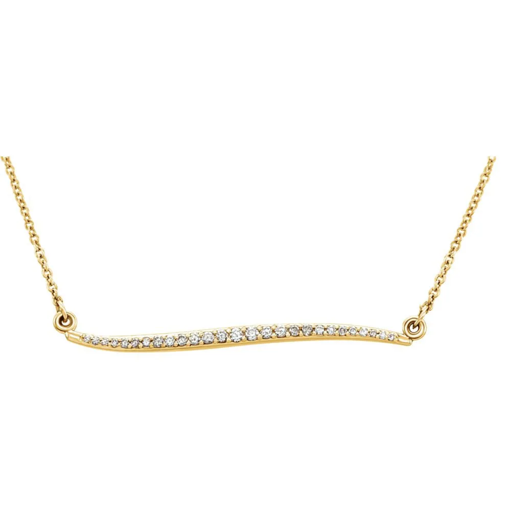 14k Yellow Gold 1/6 CTW Diamond Curvilinear Bar 17.5" Necklace