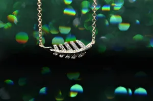 14K Yellow Gold Adjustable 18" Diamond Leaf Pendant