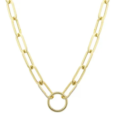 14k Yellow Gold Diamond Paler Clip Link Necklace