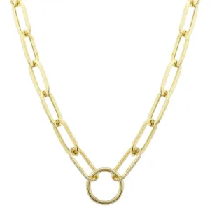 14k Yellow Gold Diamond Paler Clip Link Necklace