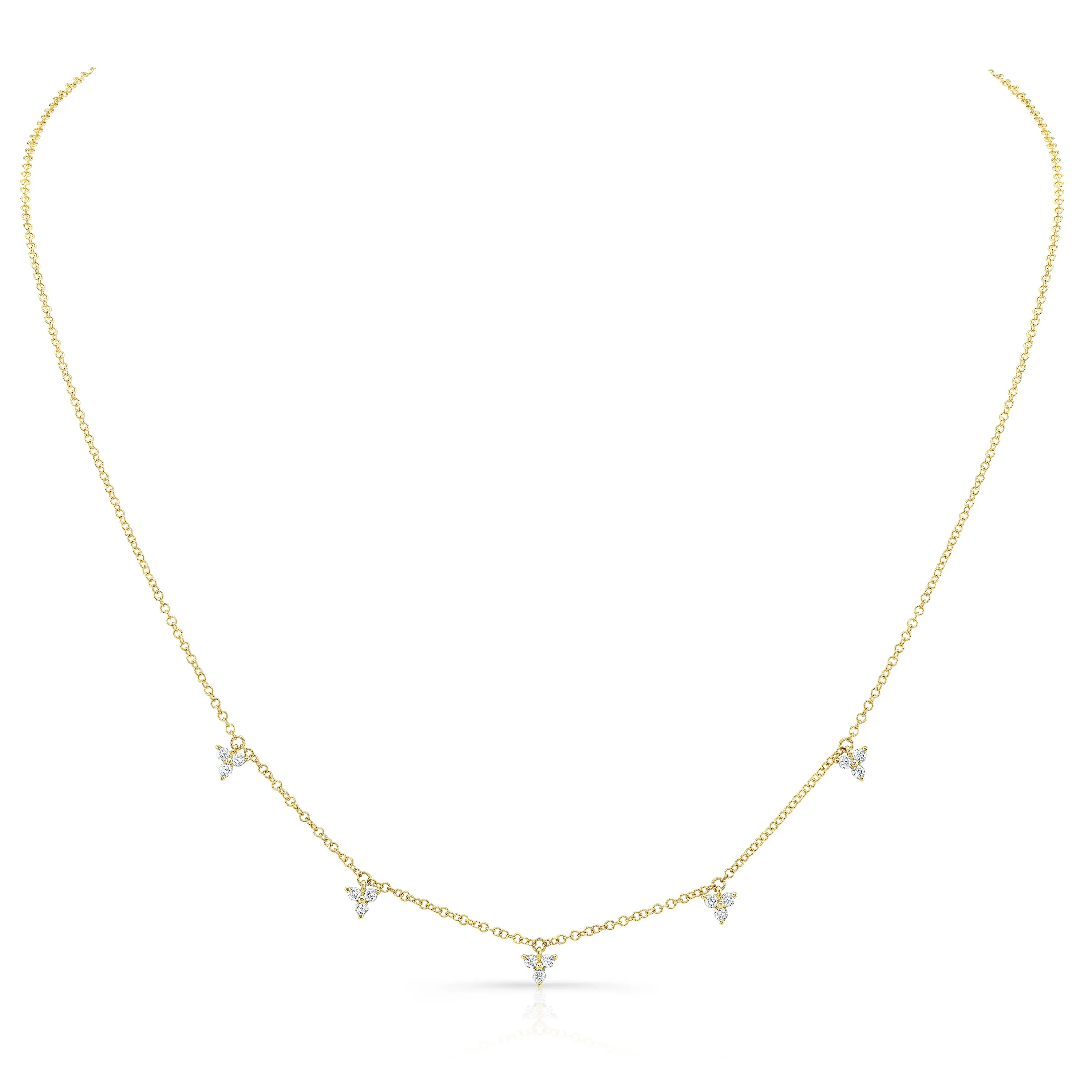14K Yellow Gold Diamond Trio Drop Dangle Necklace