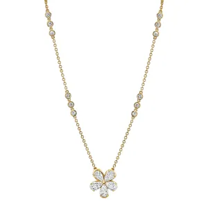 14K Yellow Gold Pear Shape Crisscut Lab-Grown Diamond Flower Necklace (2.06ctw)