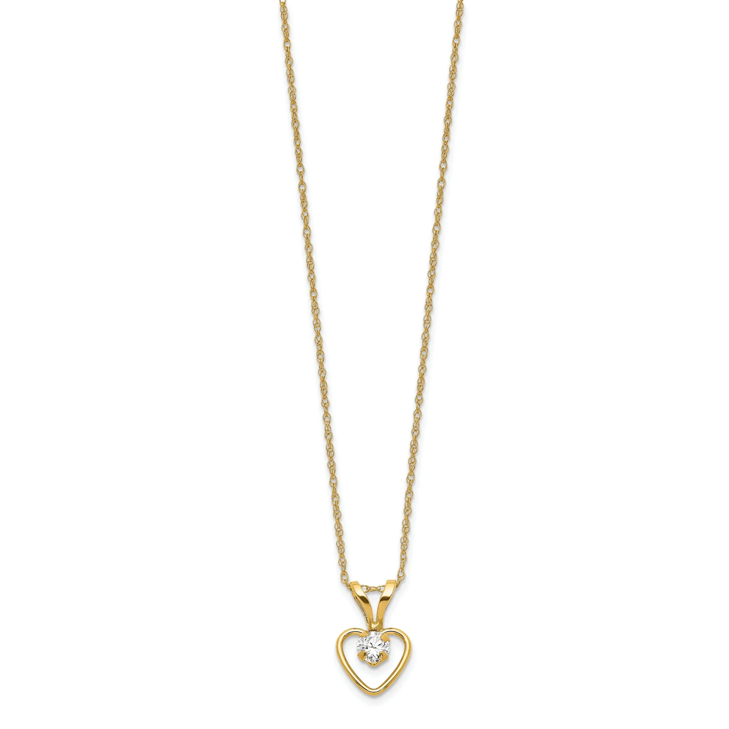14k Yellow Gold White Heart Birthstone Necklace