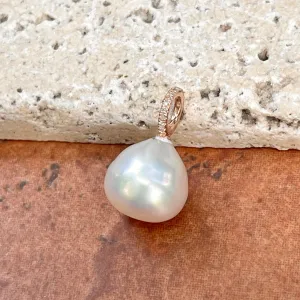 14KT Rose Gold Paspaley South Sea Pearl   Pave Diamonds Pendant 12mm