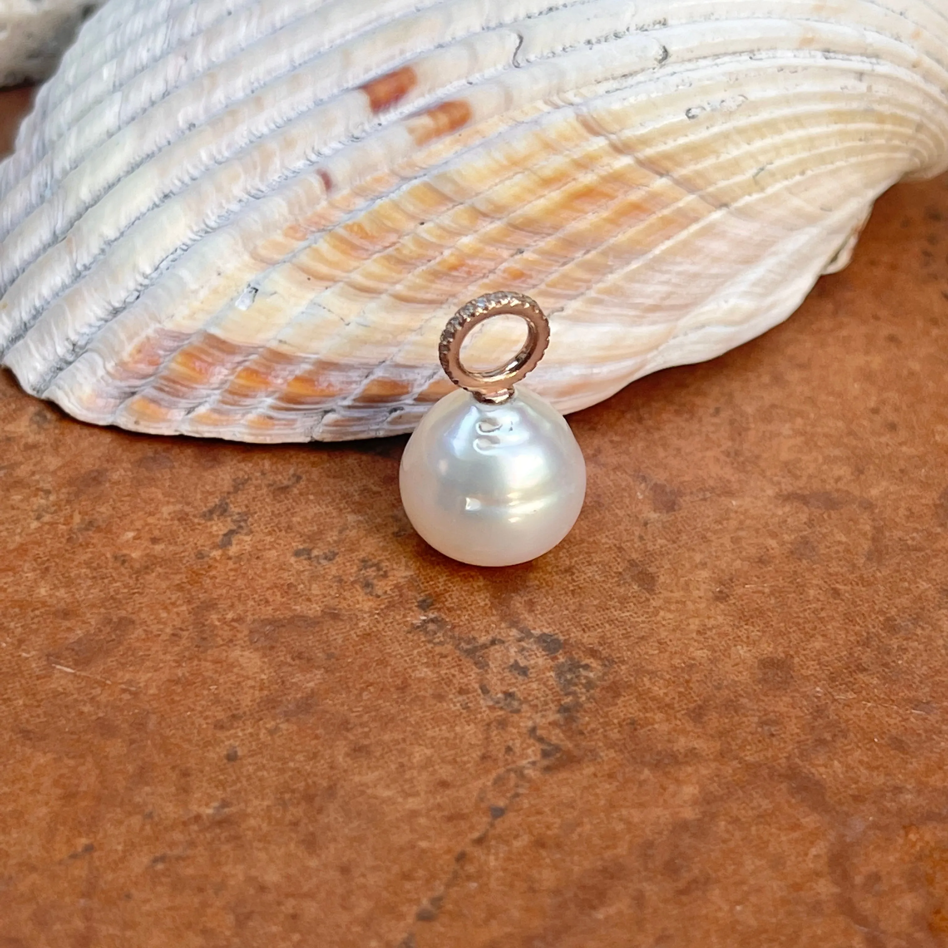 14KT Rose Gold Paspaley South Sea Pearl   Pave Diamonds Pendant 12mm