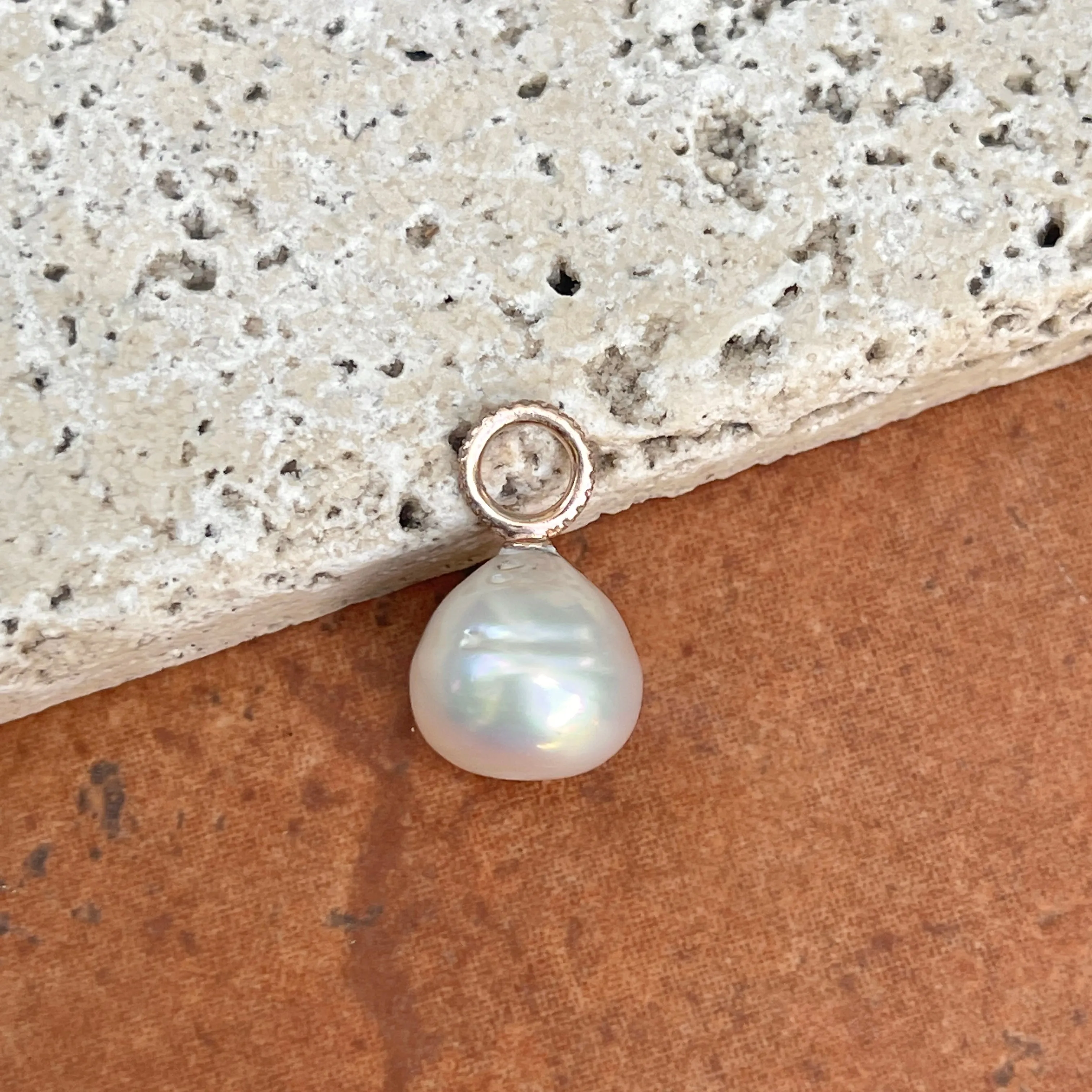 14KT Rose Gold Paspaley South Sea Pearl   Pave Diamonds Pendant 12mm