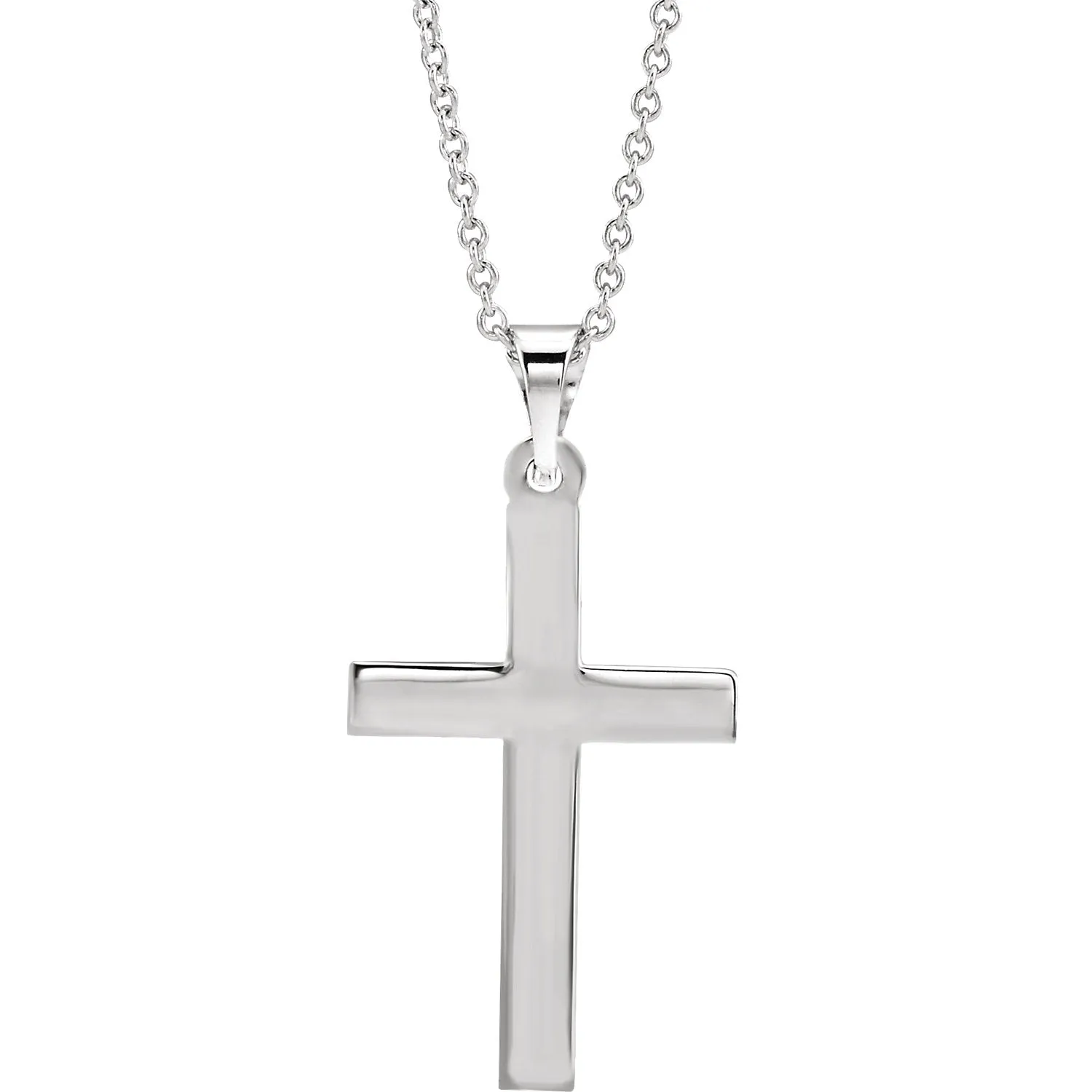 14KT White Gold Simple Cross Pendant Chain Necklace 18"