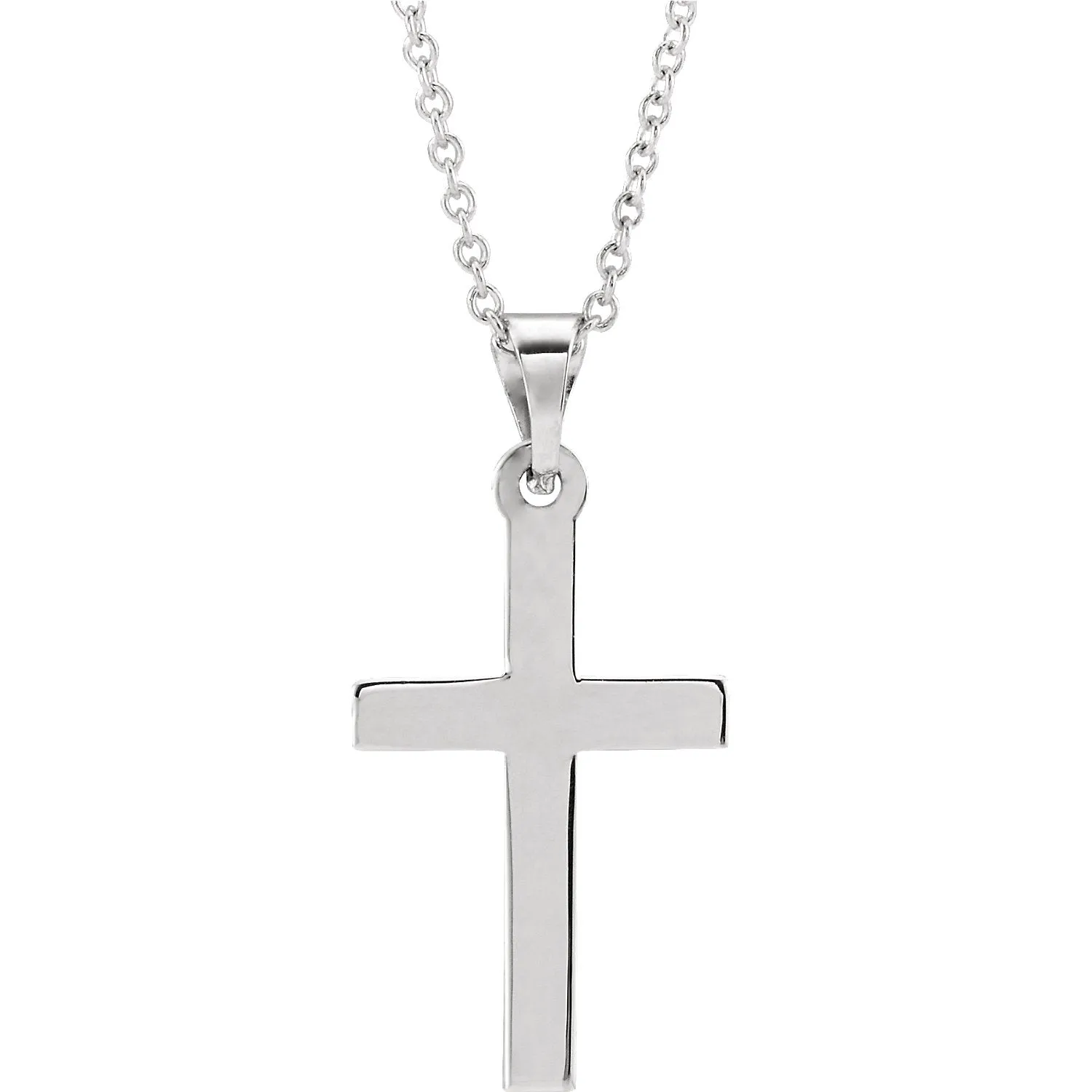 14KT White Gold Simple Cross Pendant Chain Necklace 18"