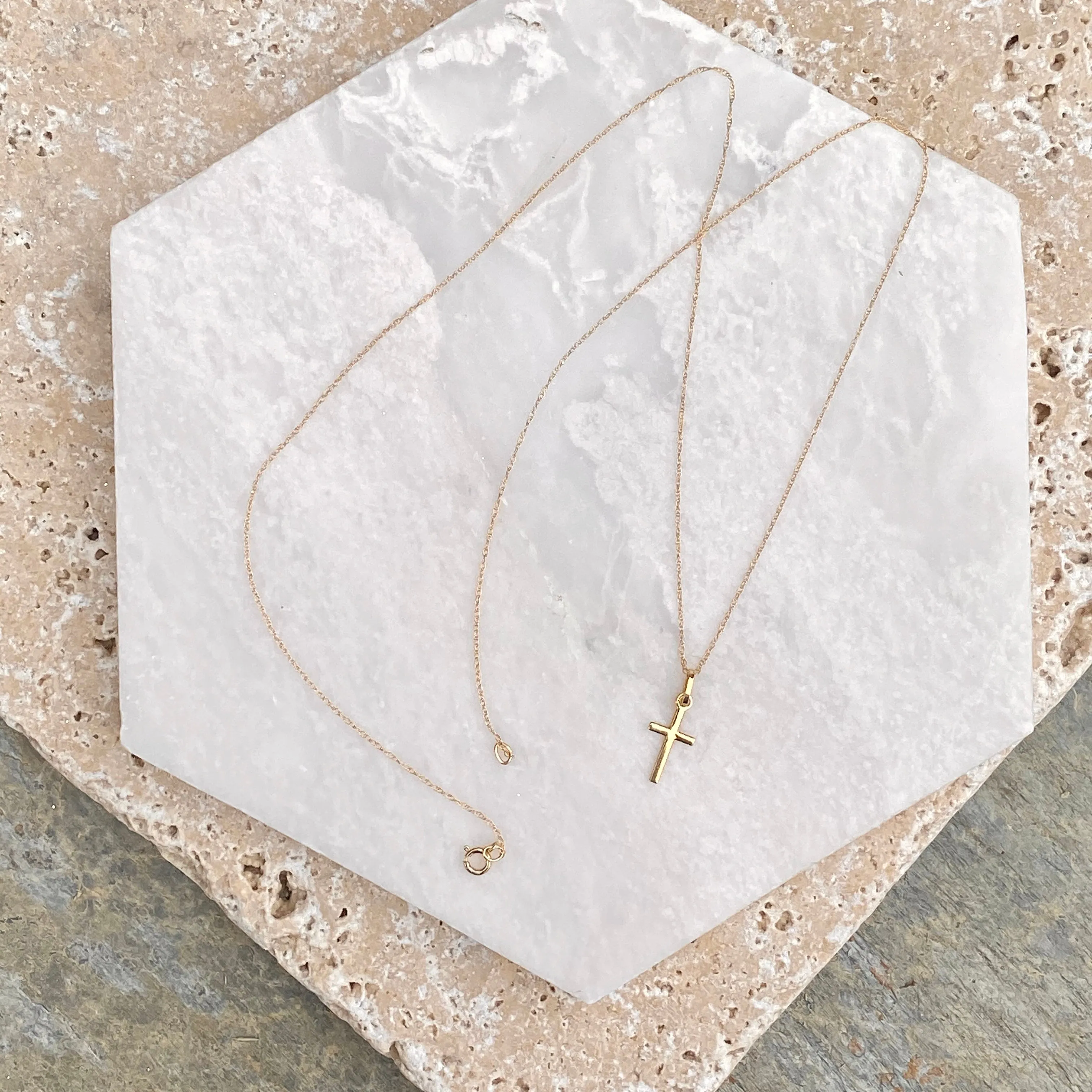 14KT Yellow Gold Mini Simple Cross Charm Necklace