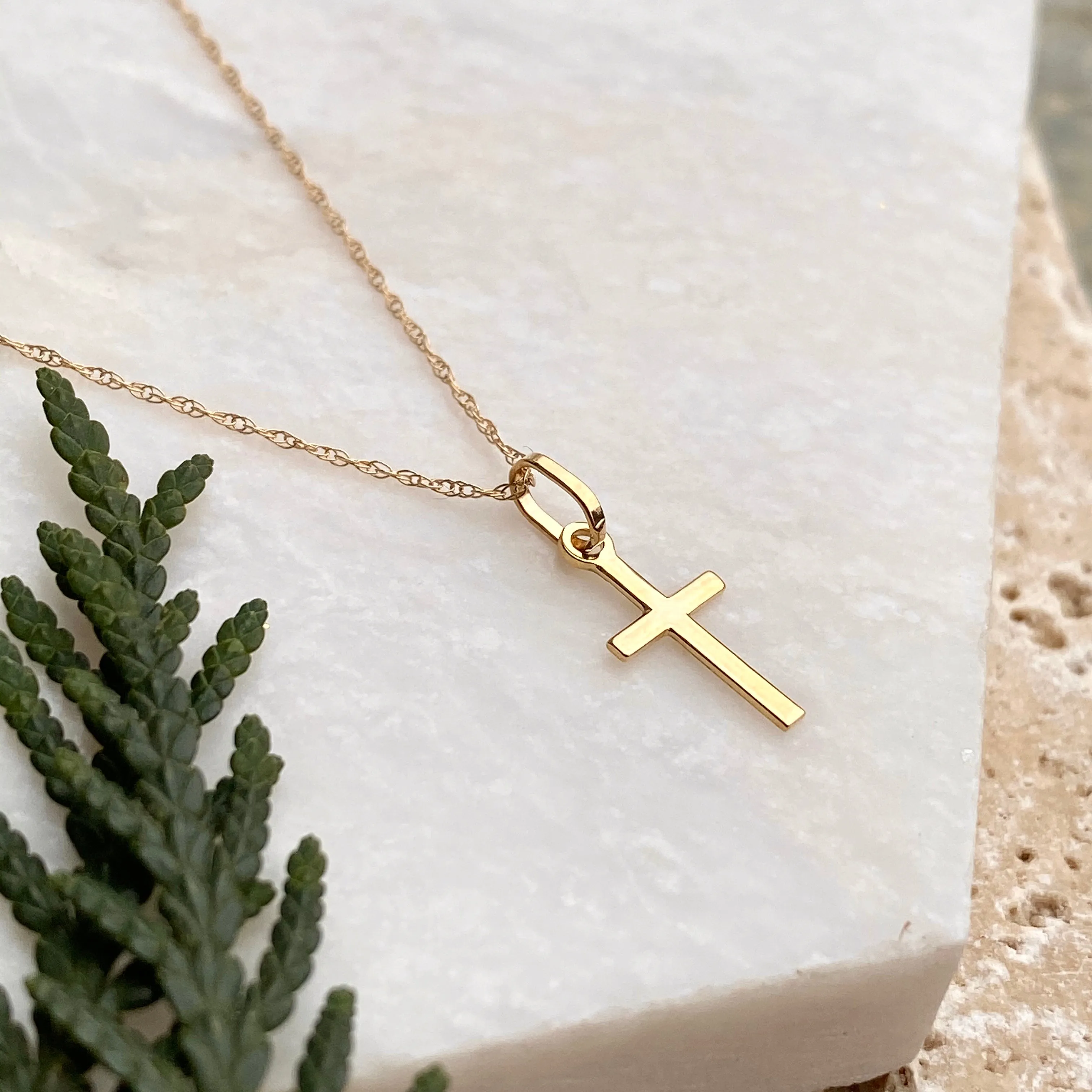 14KT Yellow Gold Mini Simple Cross Charm Necklace