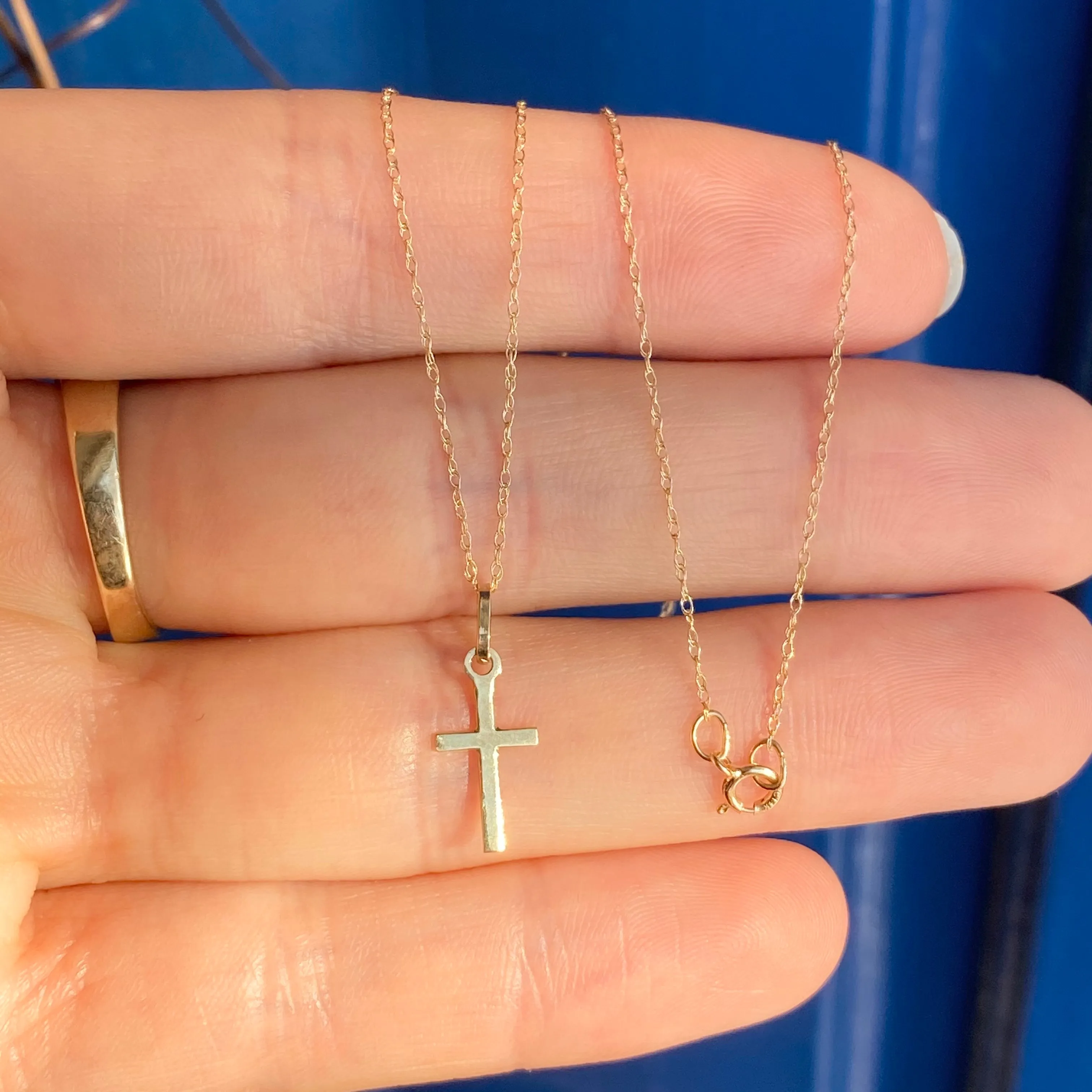 14KT Yellow Gold Mini Simple Cross Charm Necklace