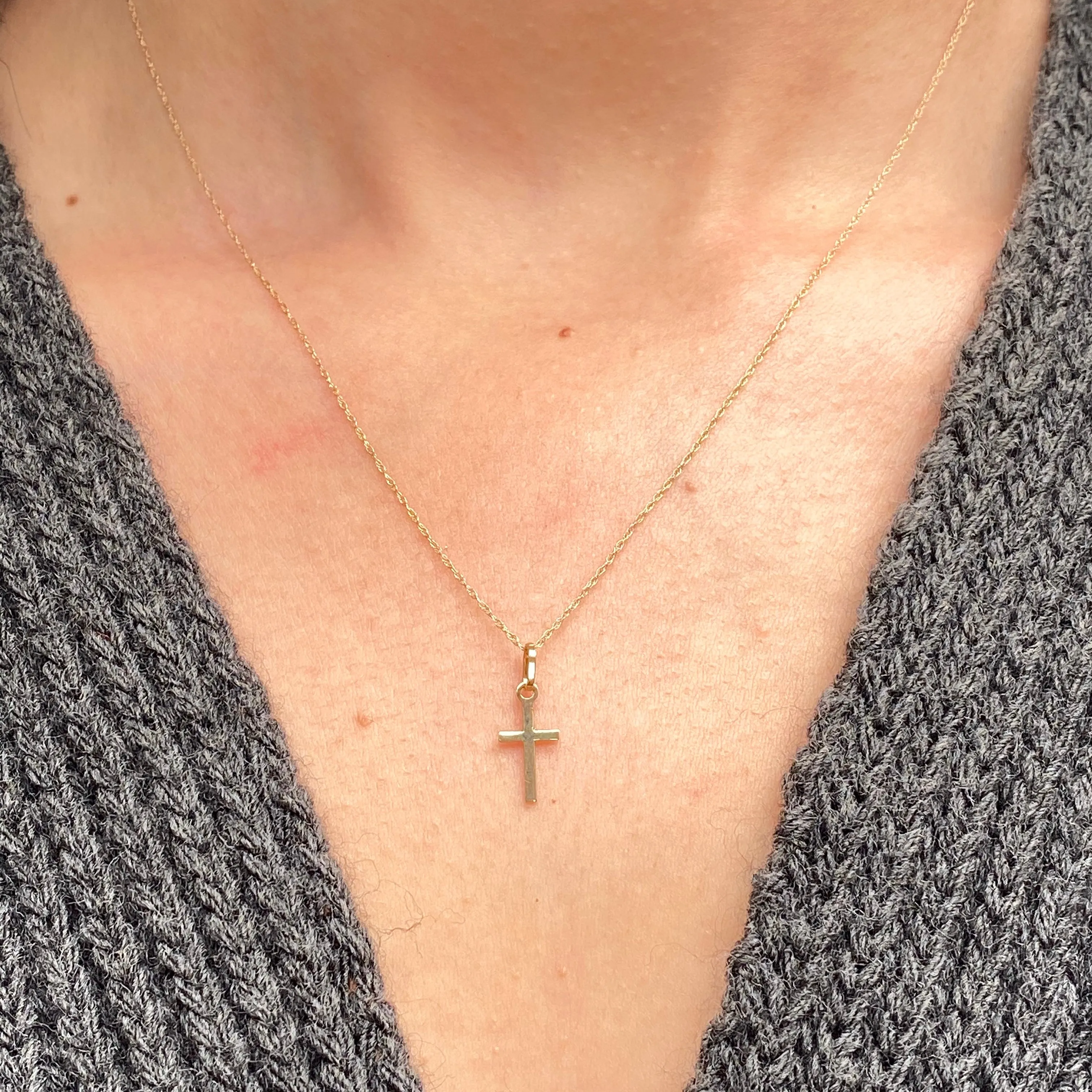 14KT Yellow Gold Mini Simple Cross Charm Necklace
