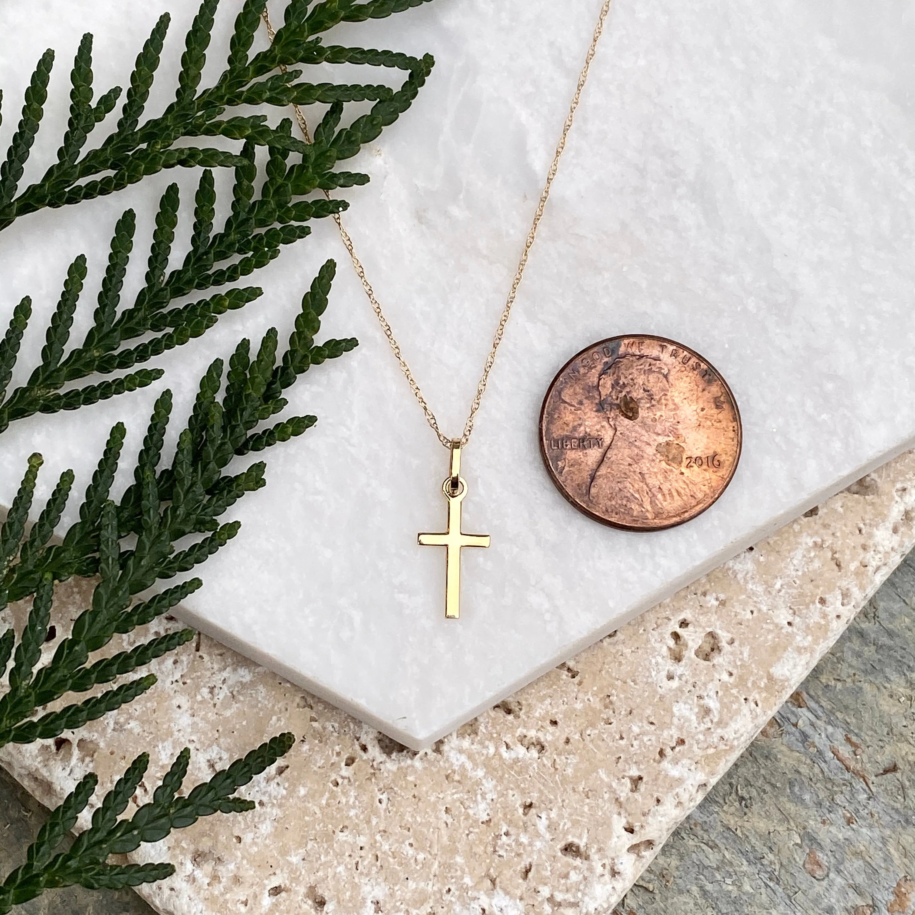 14KT Yellow Gold Mini Simple Cross Charm Necklace