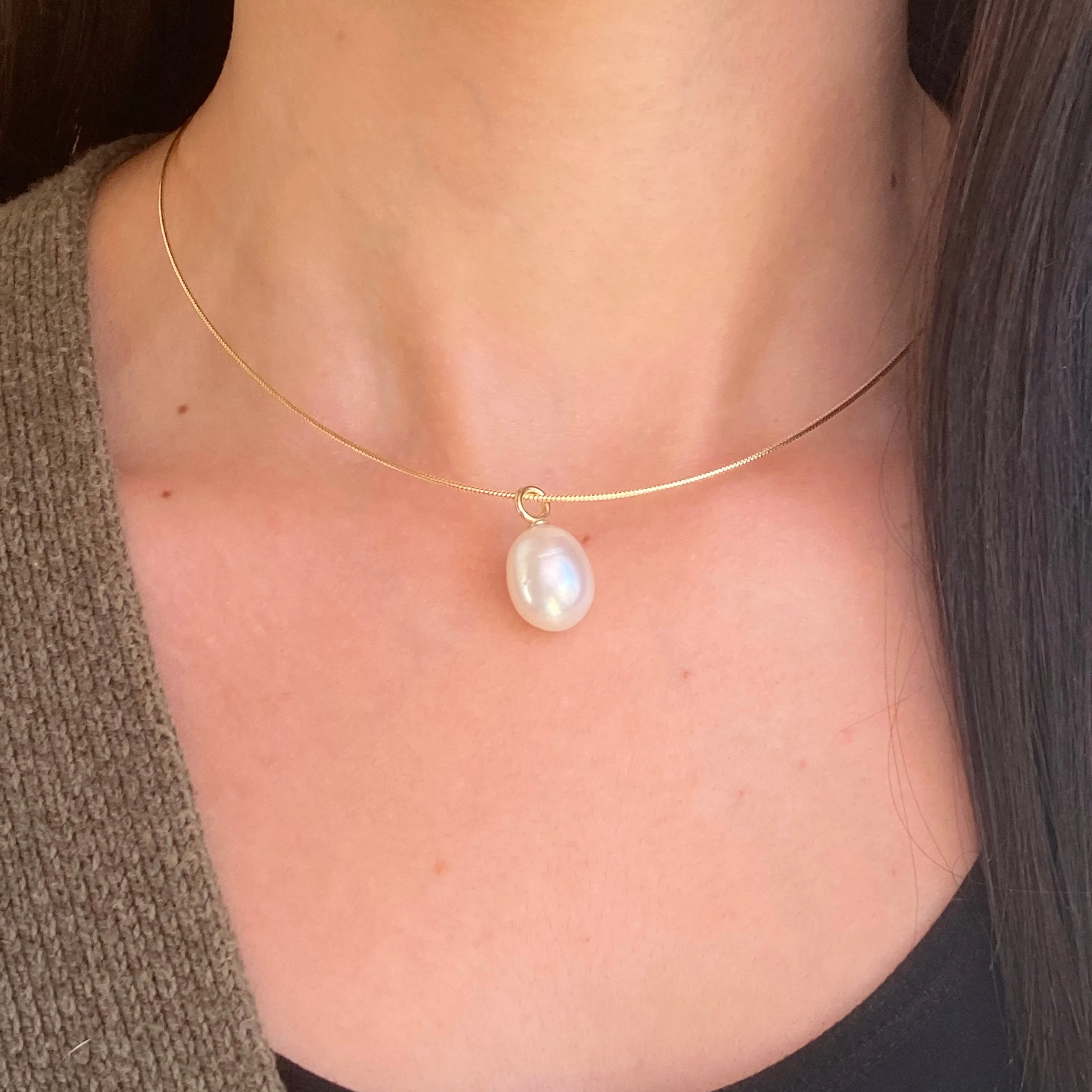 14KT Yellow Gold Oval Paspaley South Sea Pearl Simple Pendant 12mm