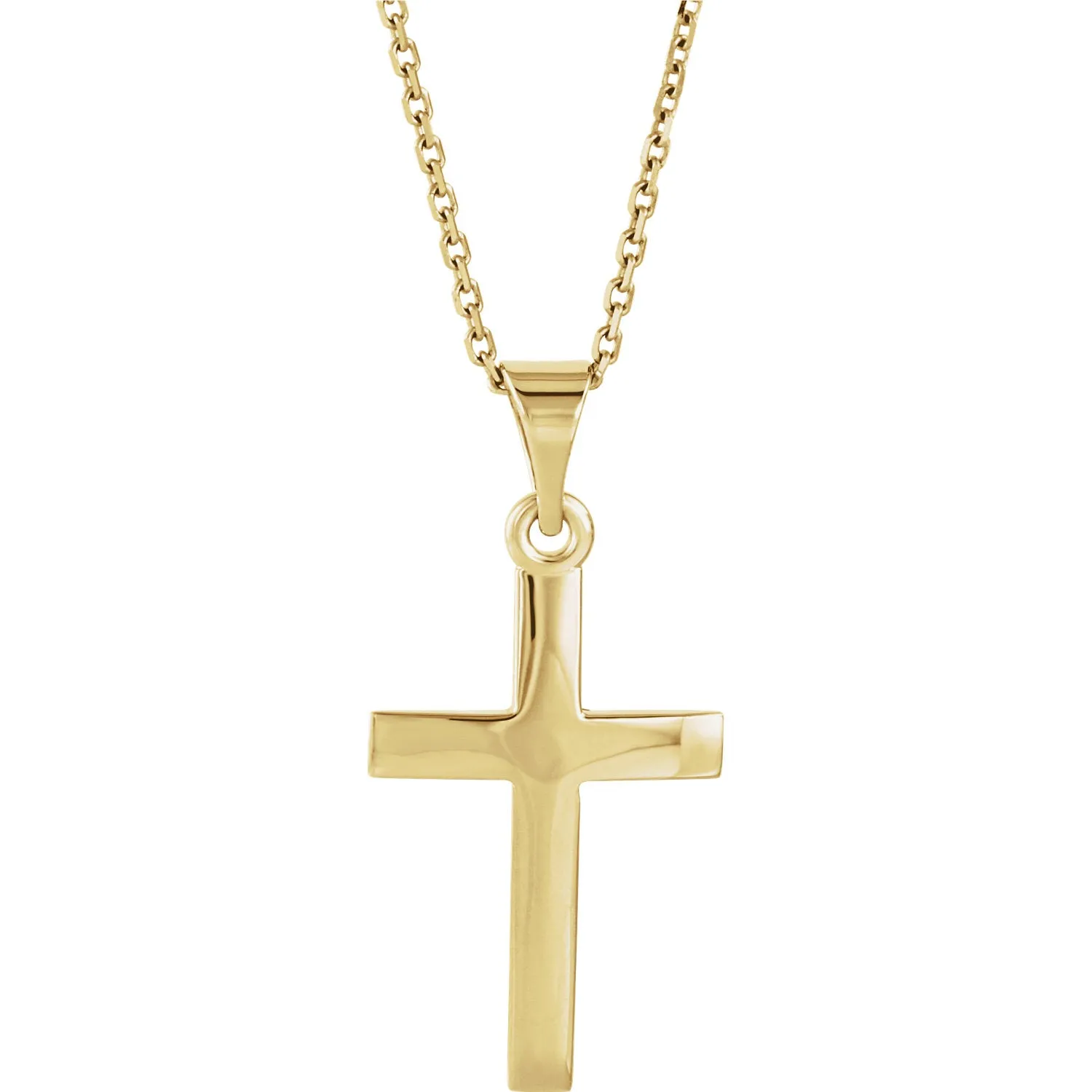 14KT Yellow Gold Simple Cross Pendant Chain Necklace 18"