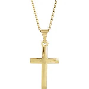 14KT Yellow Gold Simple Cross Pendant Chain Necklace 18"