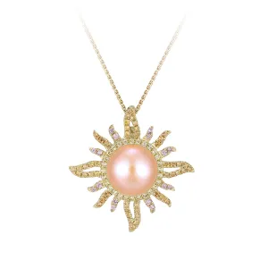 14ky "Sunburst" Pendant with Colored Sapphires and Fresh Water Pearl