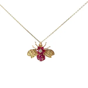 14KY VINTAGE 2CT BURMA RUBY AND .15CT FVS2 DIAMOND BEE PENDANT