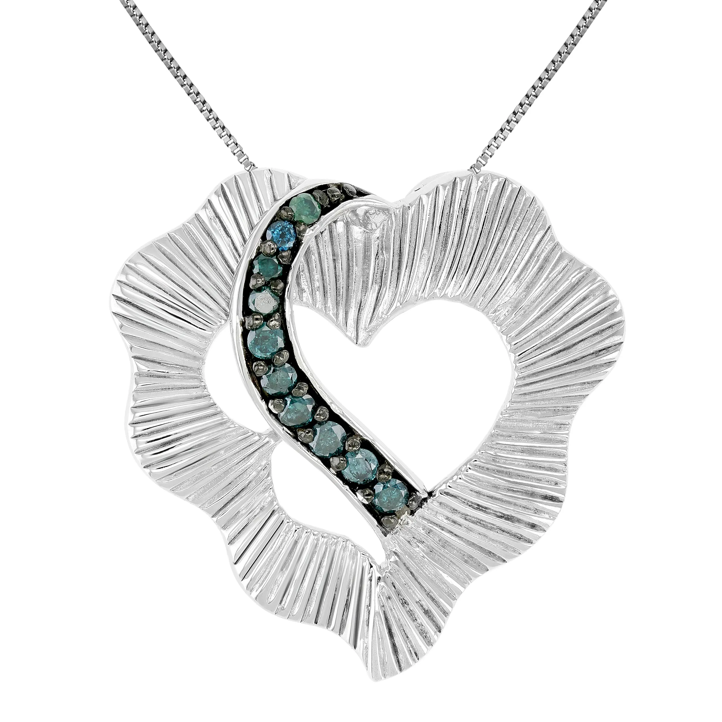 1/5 cttw Heart Blue Diamond Pendant Necklace in Sterling Silver