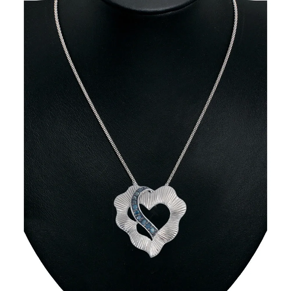 1/5 cttw Heart Blue Diamond Pendant Necklace in Sterling Silver
