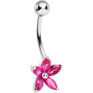 16 Gauge Solid 14kt White Gold Pinkish Cubic Zirconia Lily Belly Ring
