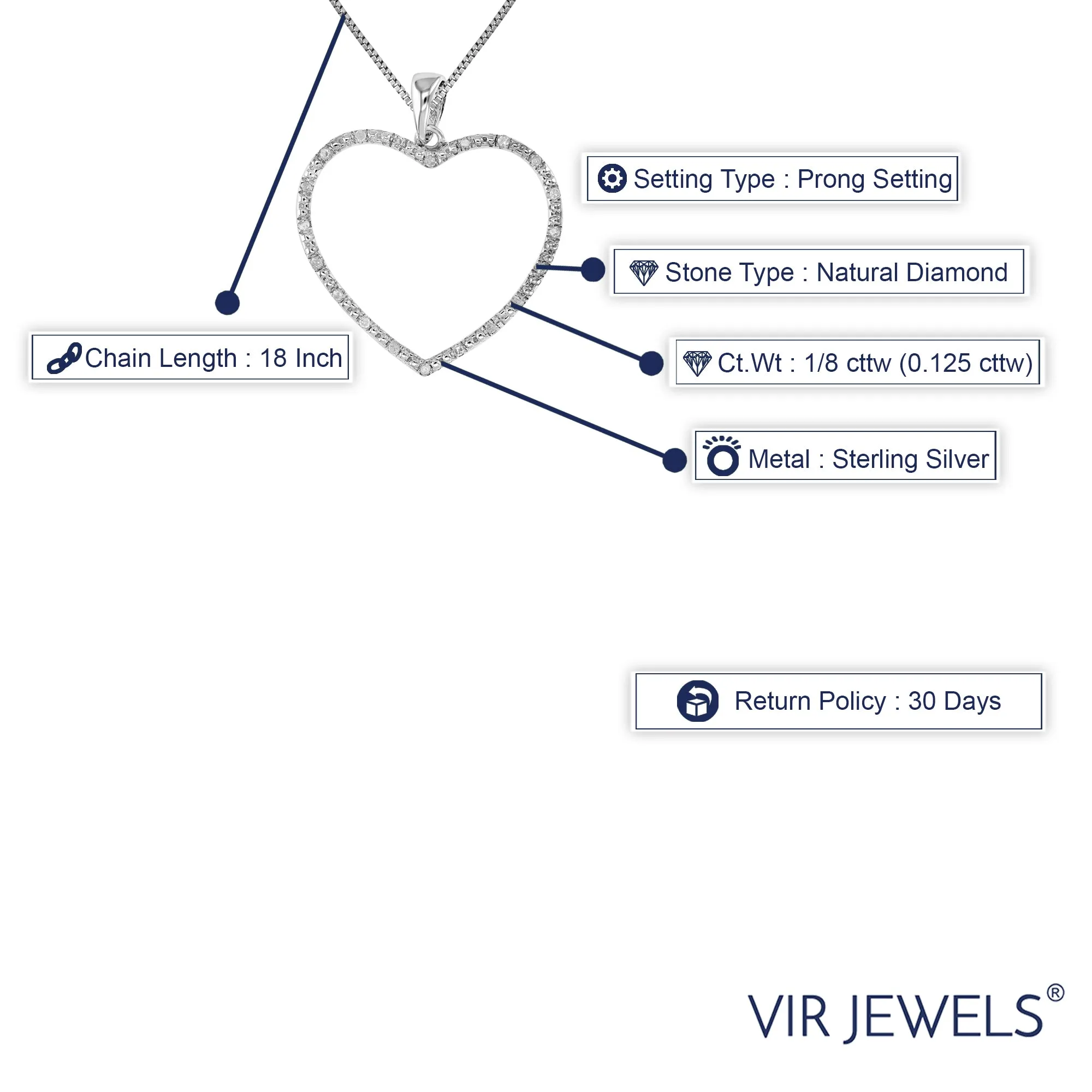 1/8 cttw Diamond Heart Outline Pendant in Sterling Silver