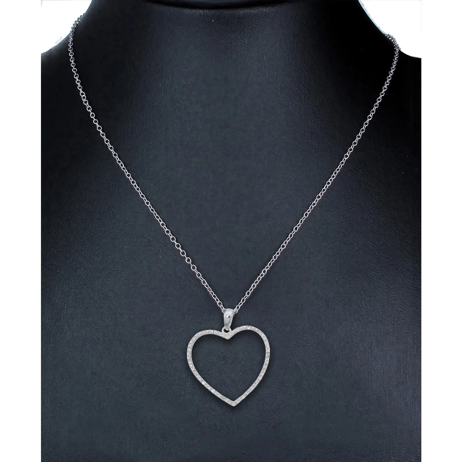 1/8 cttw Diamond Heart Outline Pendant in Sterling Silver
