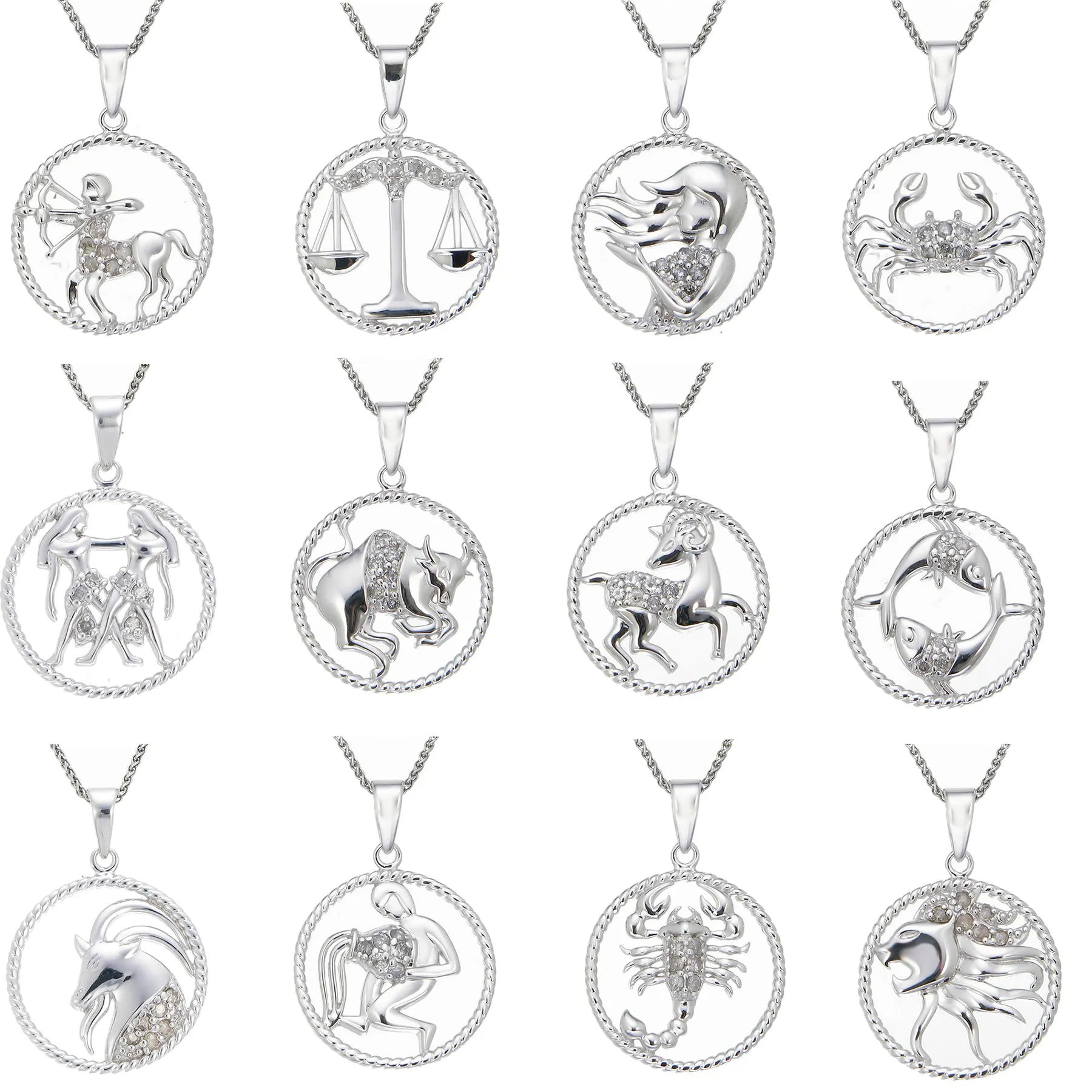 1/8 cttw Diamond Zodiac Pendant in Sterling Silver