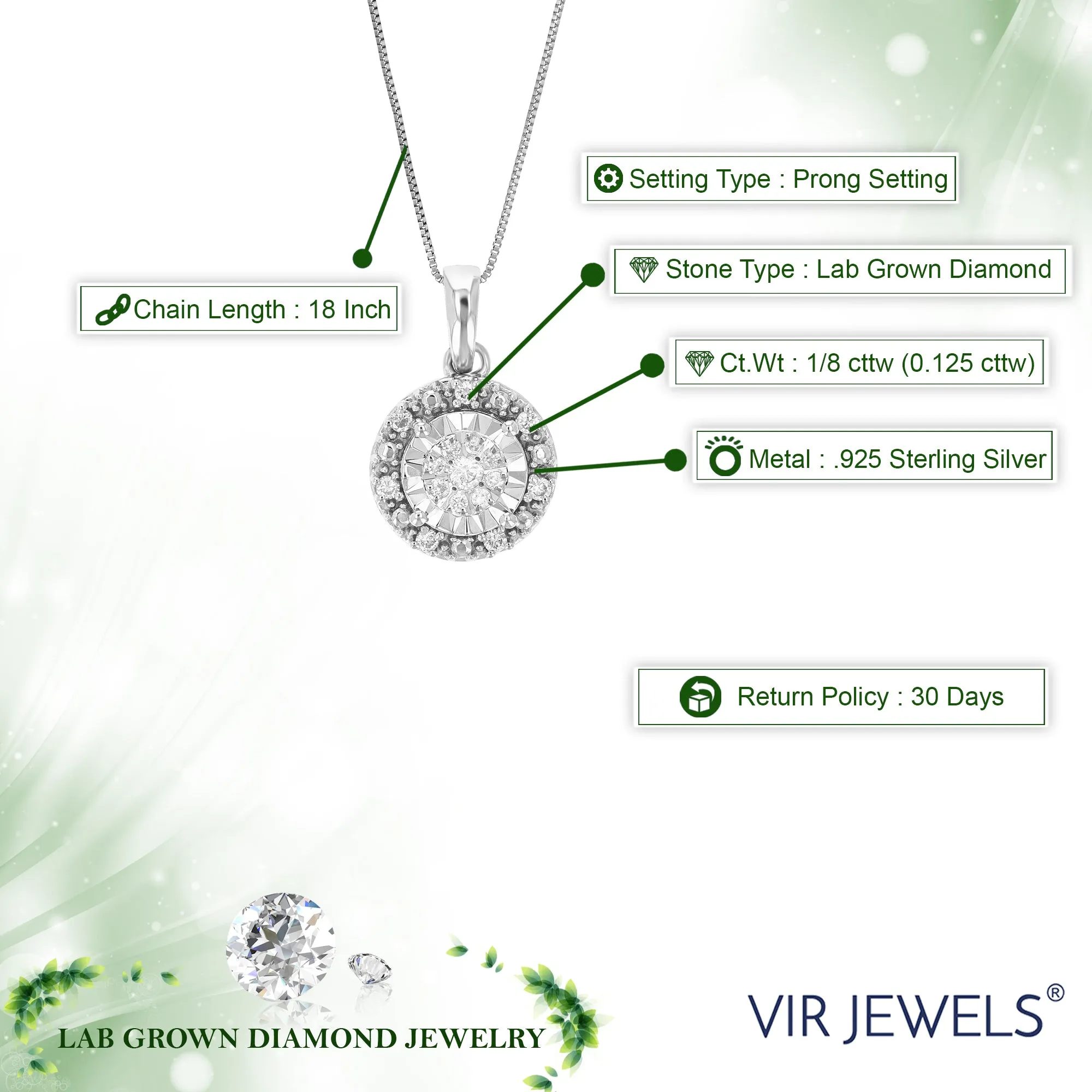 1/8 cttw Lab Grown Cluster Diamond Pendant in Sterling Silver