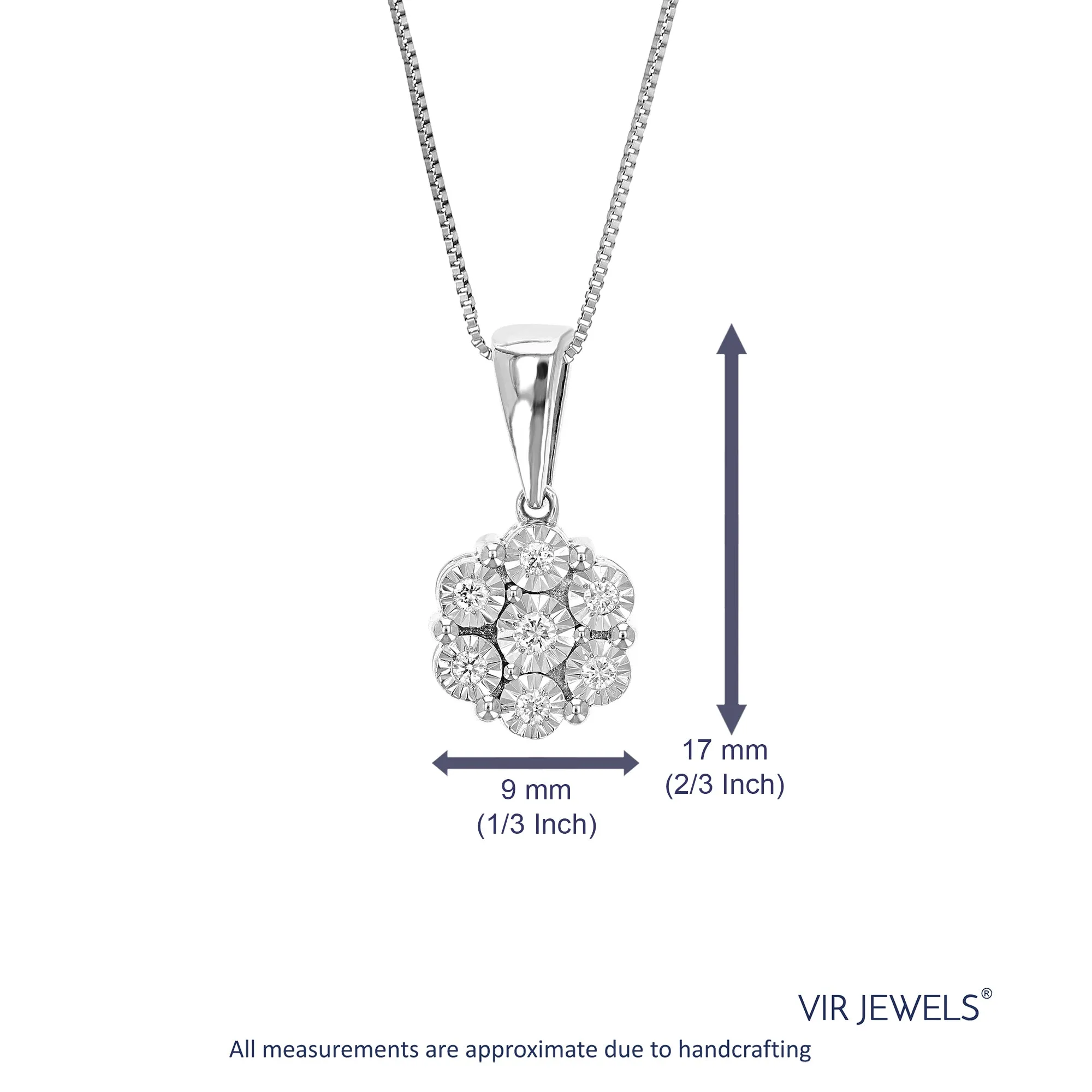 1/8 cttw Lab Grown Diamond Flower Drop Pendant in Sterling Silver