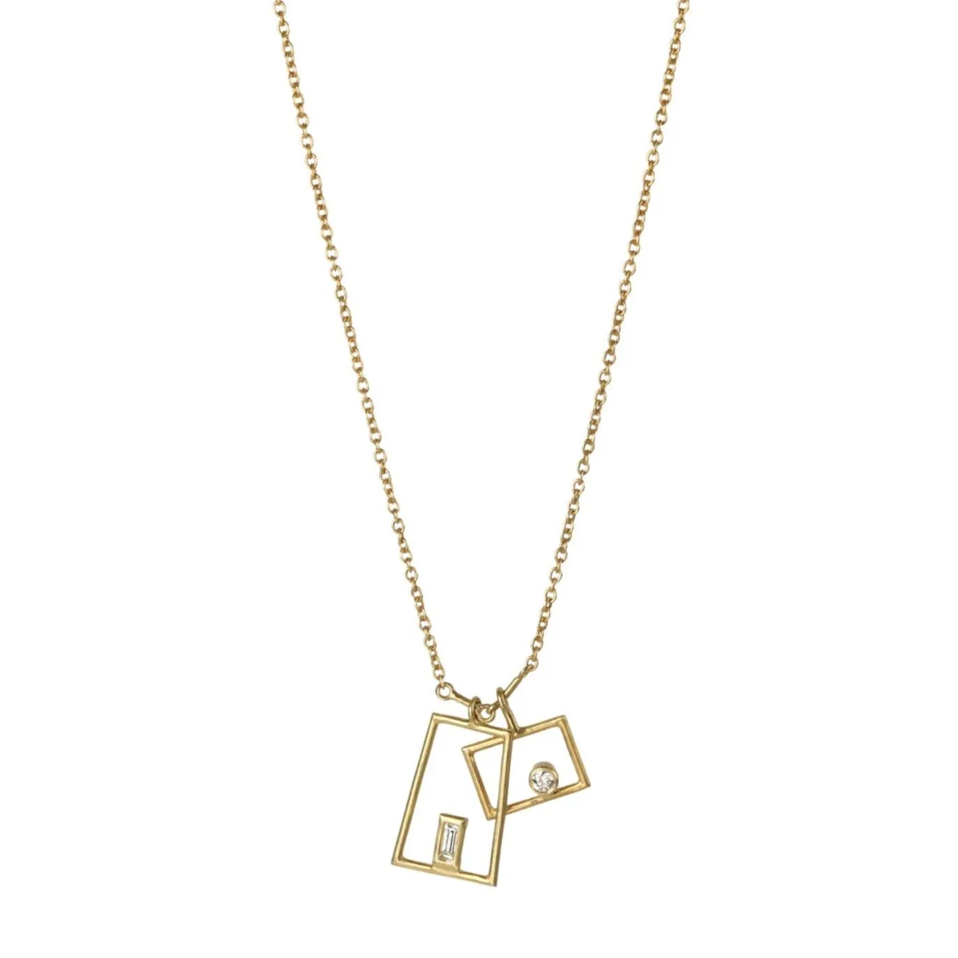 18K Gold "Simple Grid" Necklace with Diamond Details