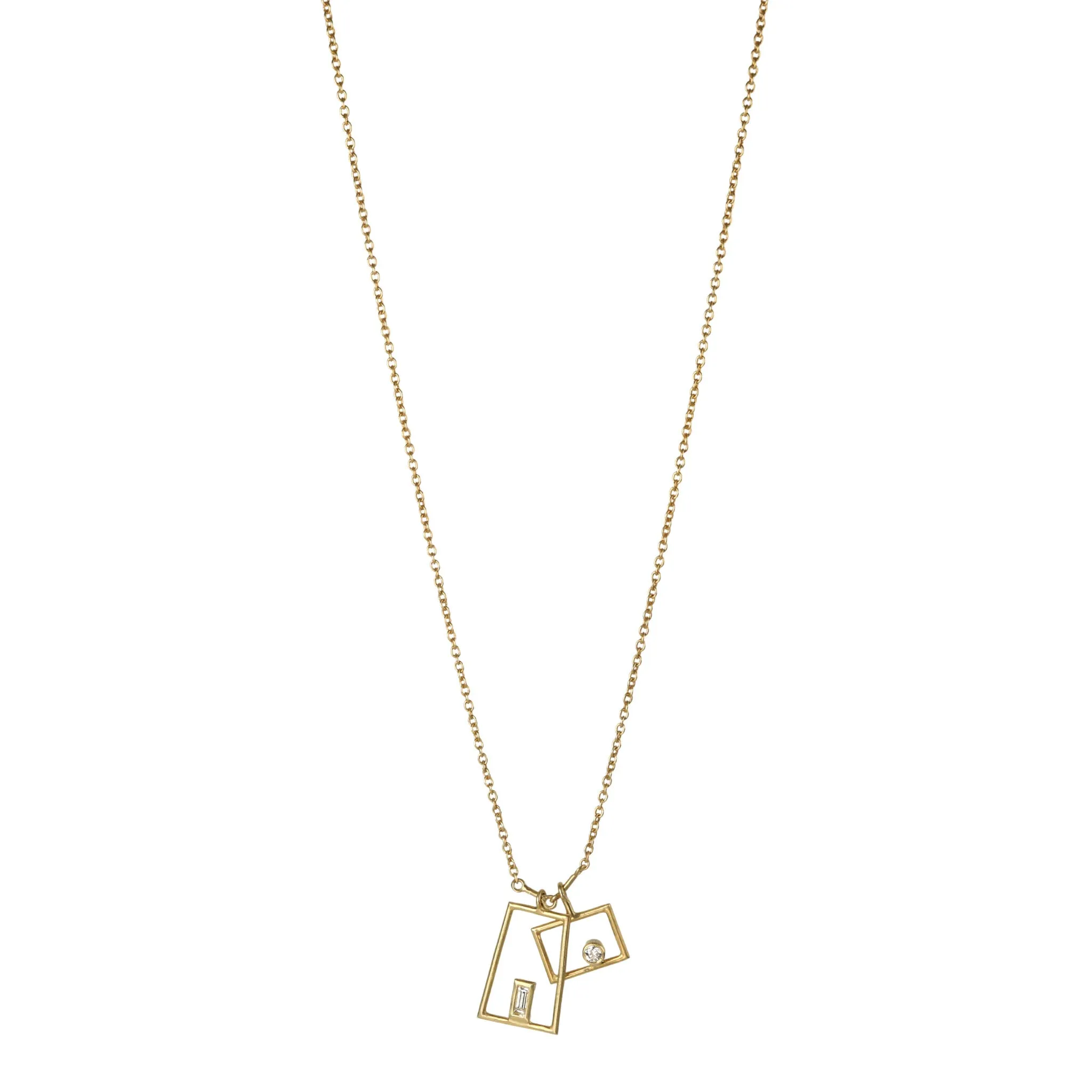 18K Gold "Simple Grid" Necklace with Diamond Details