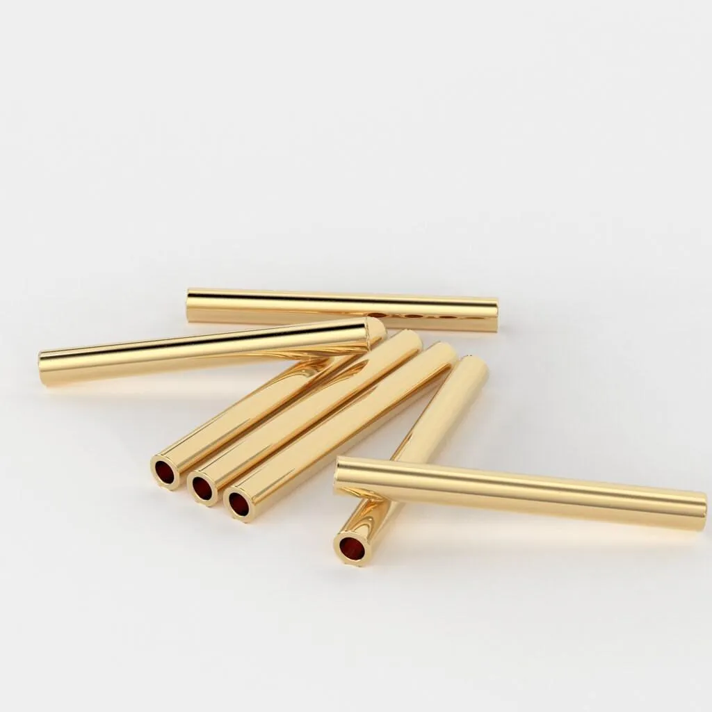 18k Solid Yellow Gold Smooth Tube 11mm Beads Findings (10 PIECES)