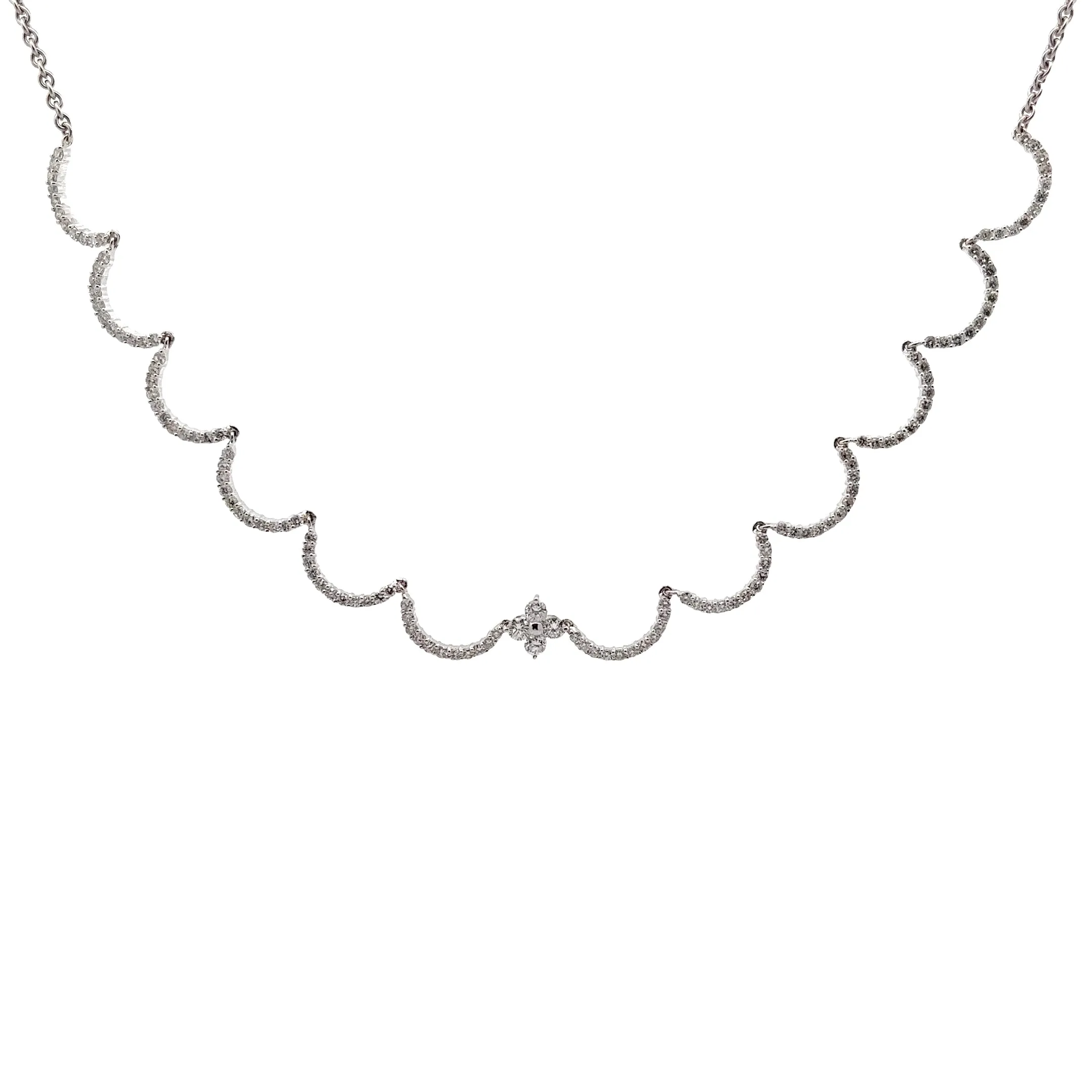 18K WHITE GOLD 1.50CT F VS2 DIAMOND SCALLOPED NECKLACE 9.4 GRAM