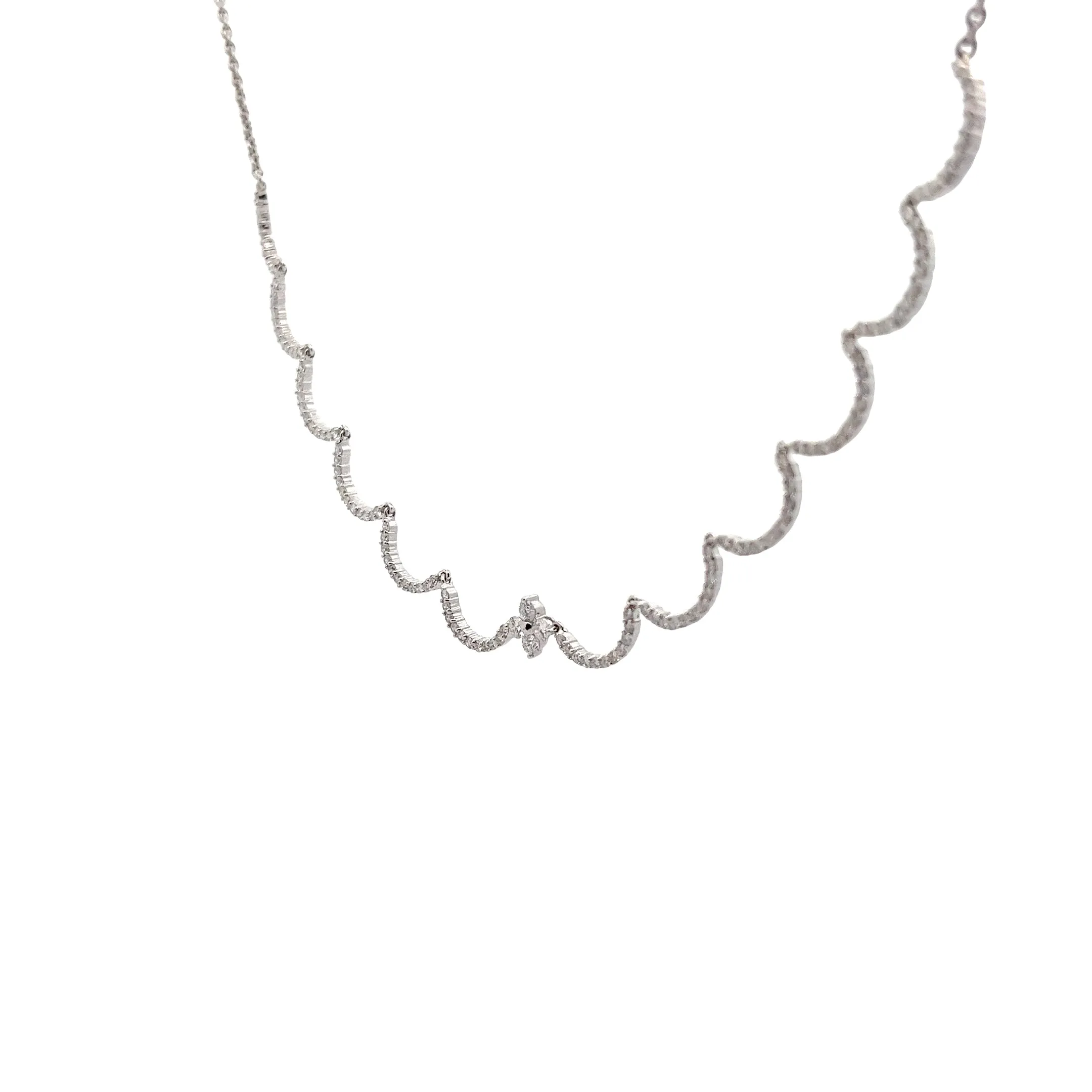 18K WHITE GOLD 1.50CT F VS2 DIAMOND SCALLOPED NECKLACE 9.4 GRAM
