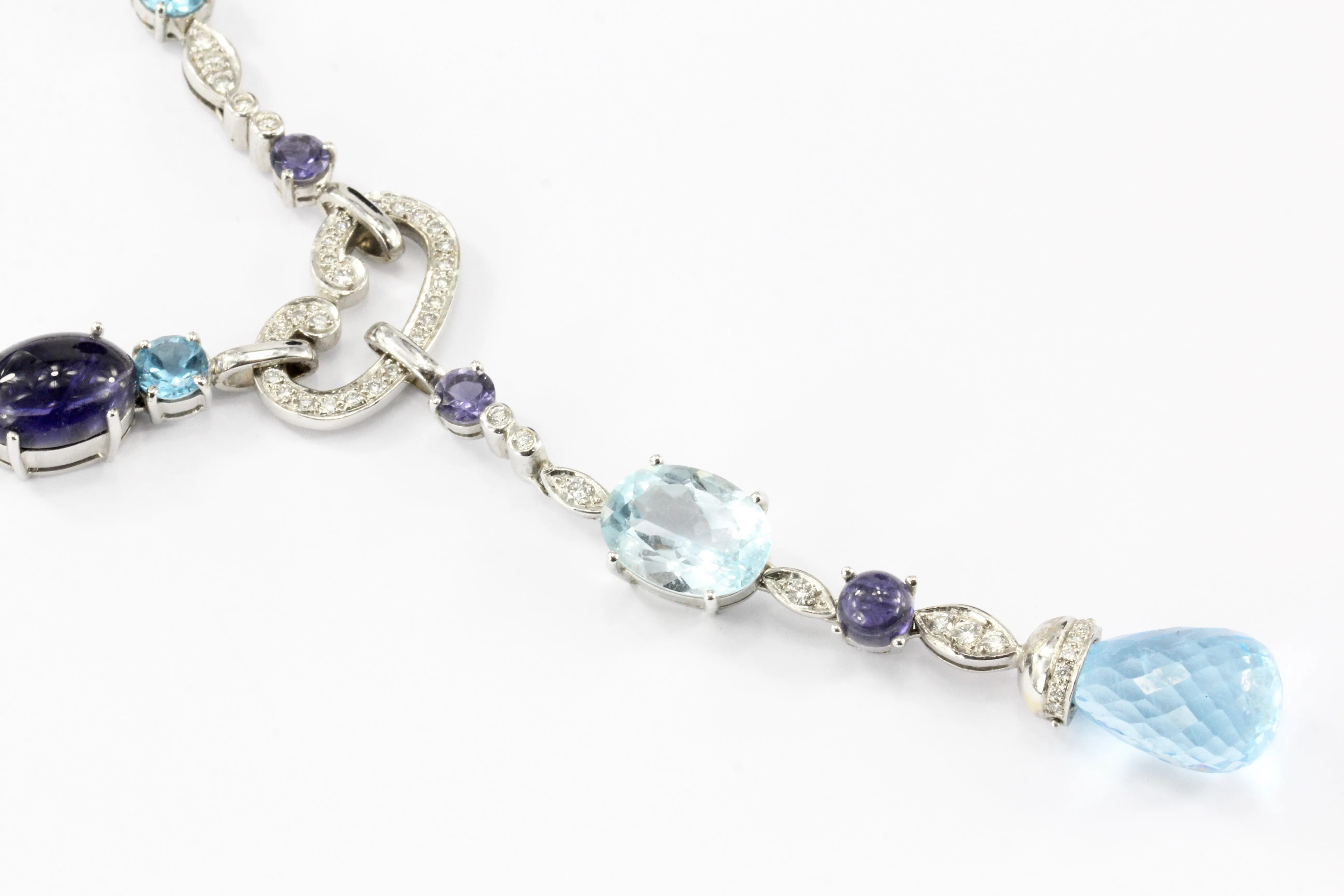 18K White Gold Blue Topaz, Tanzanite & Diamond Necklace